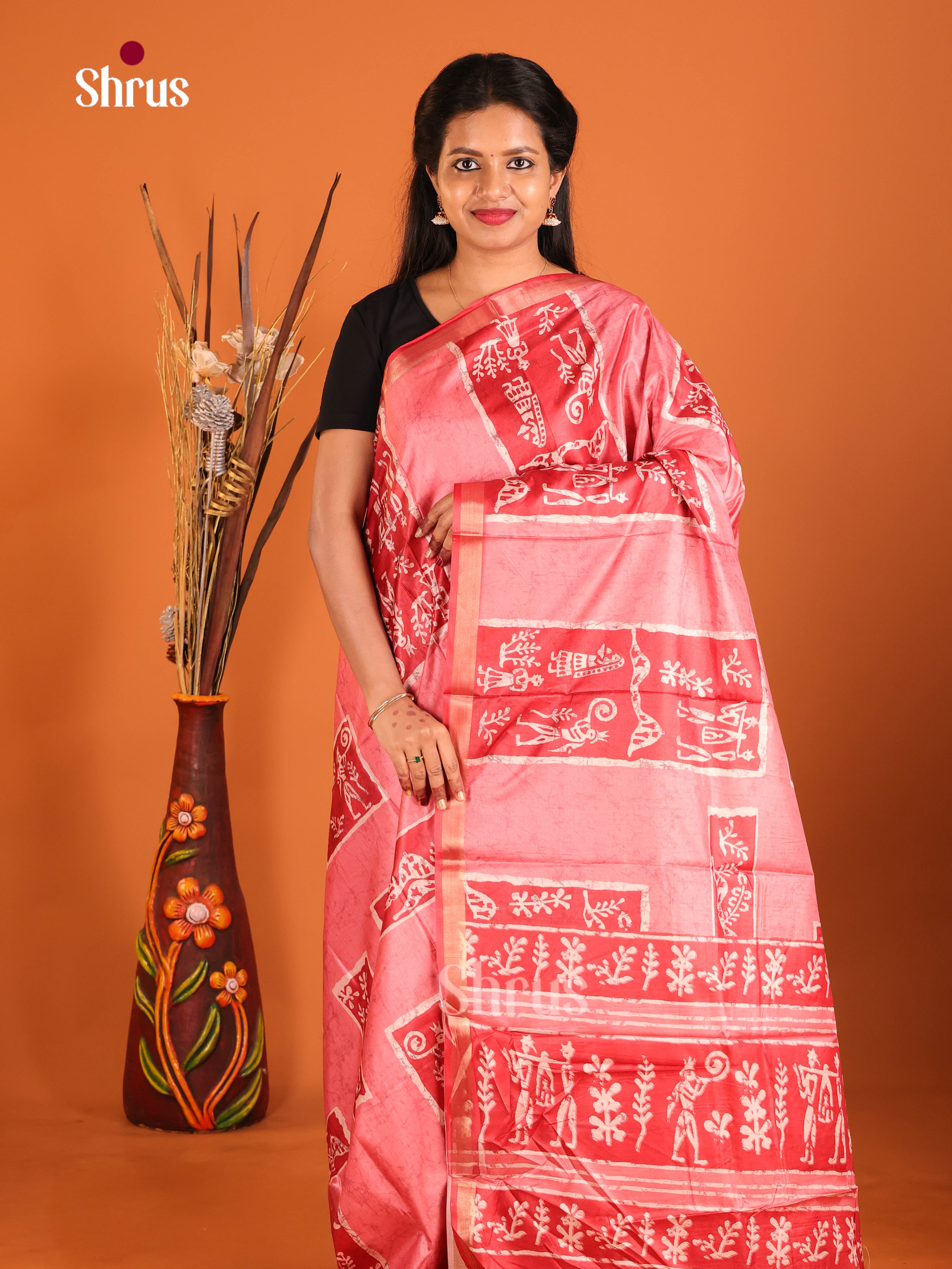 Red  - Art Modal Saree - Shop on Shrus.com