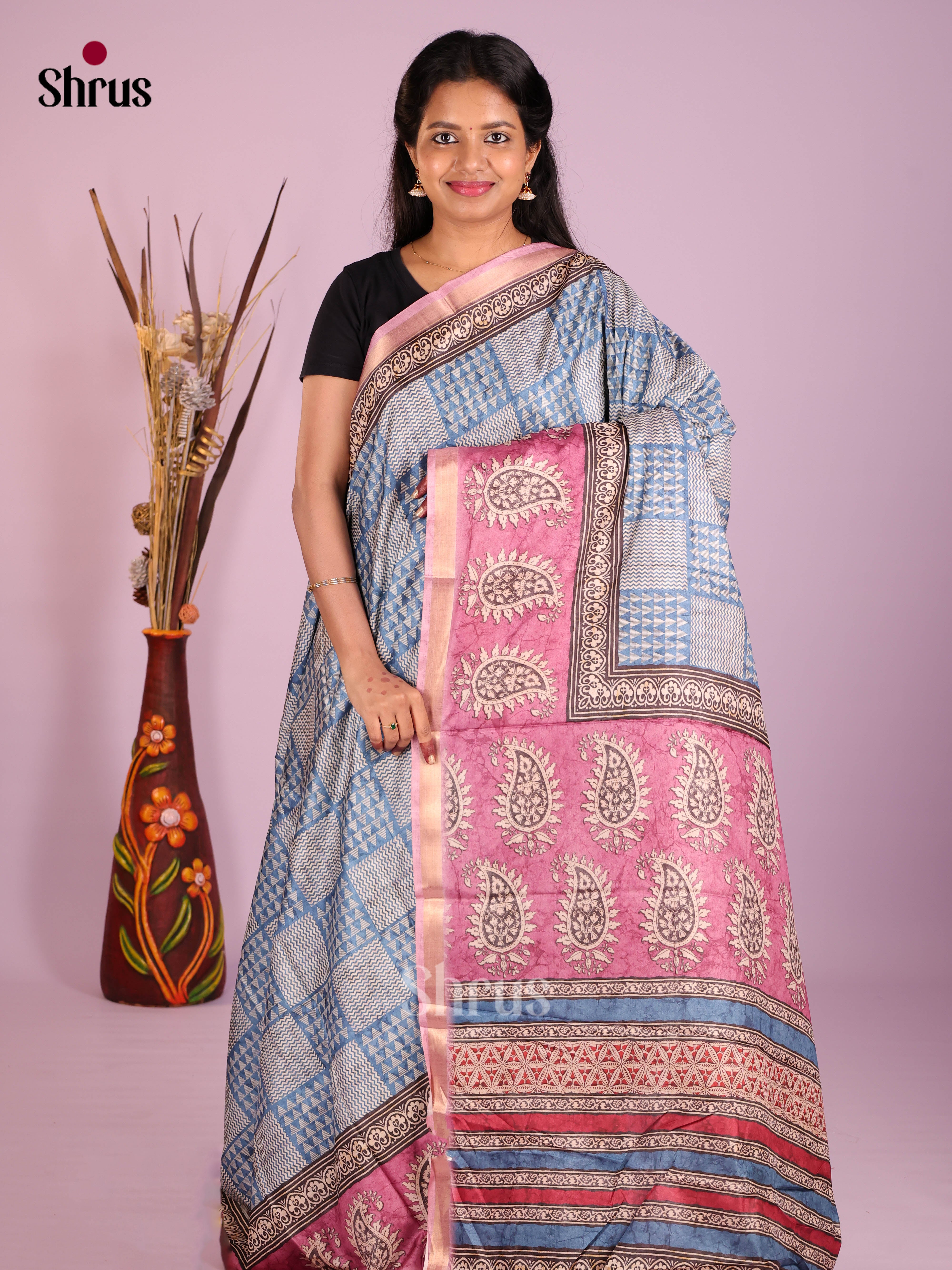 Blue & Pink - Art Modal Saree