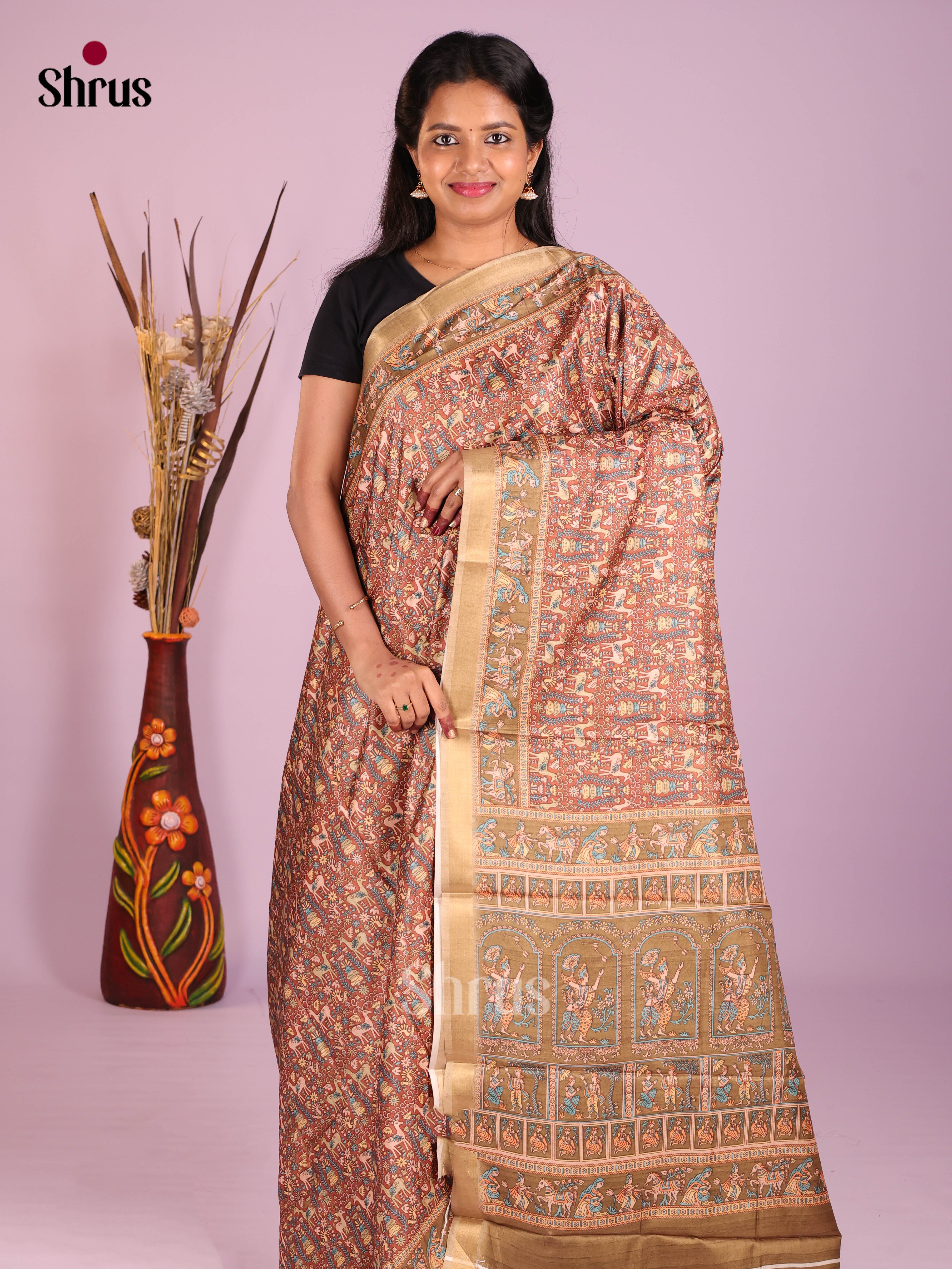 Brown & Beige - Art Modal Saree