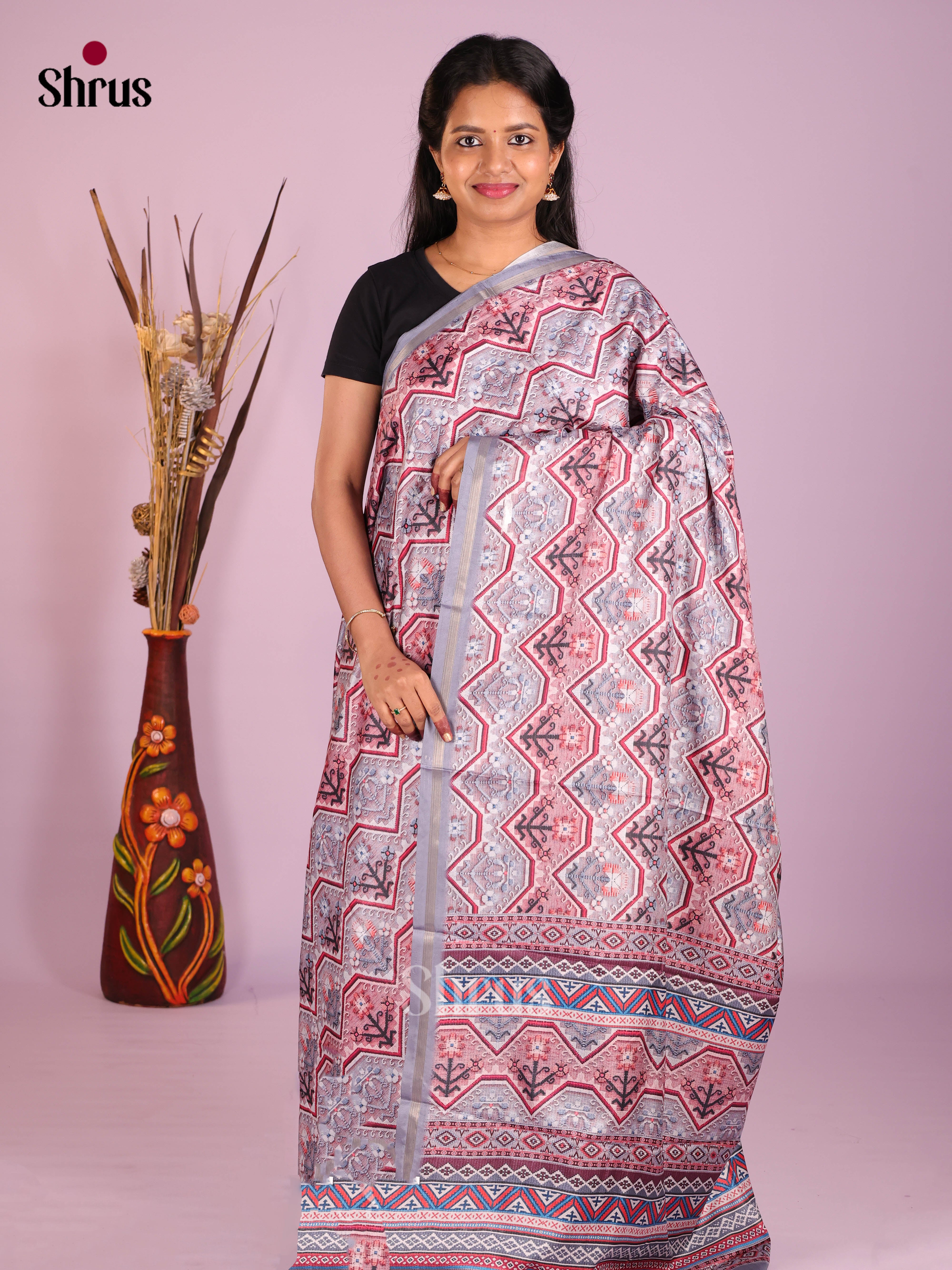 Cream & Blue - Art Modal Saree