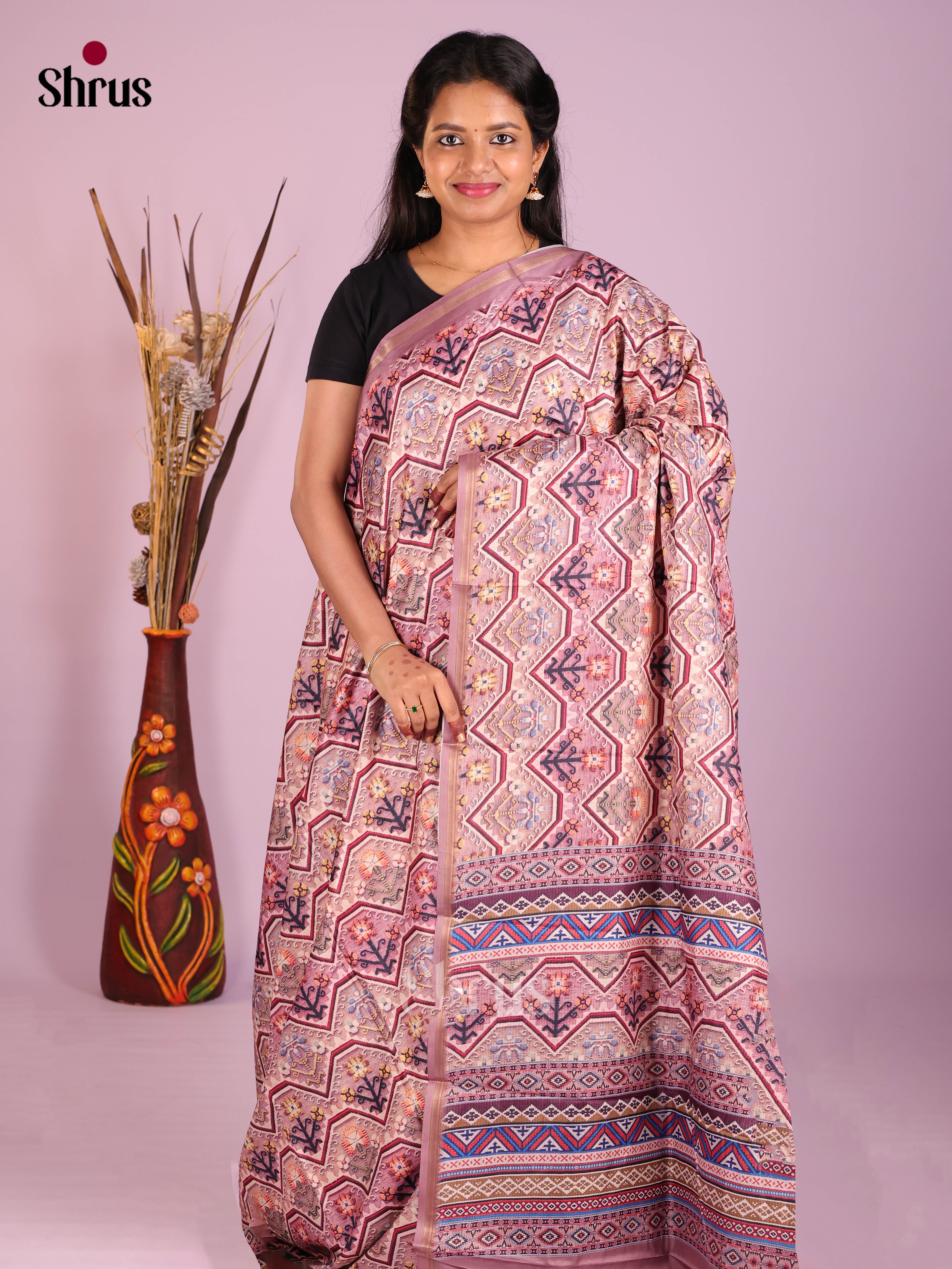 Cream & Purple - Art Modal Saree