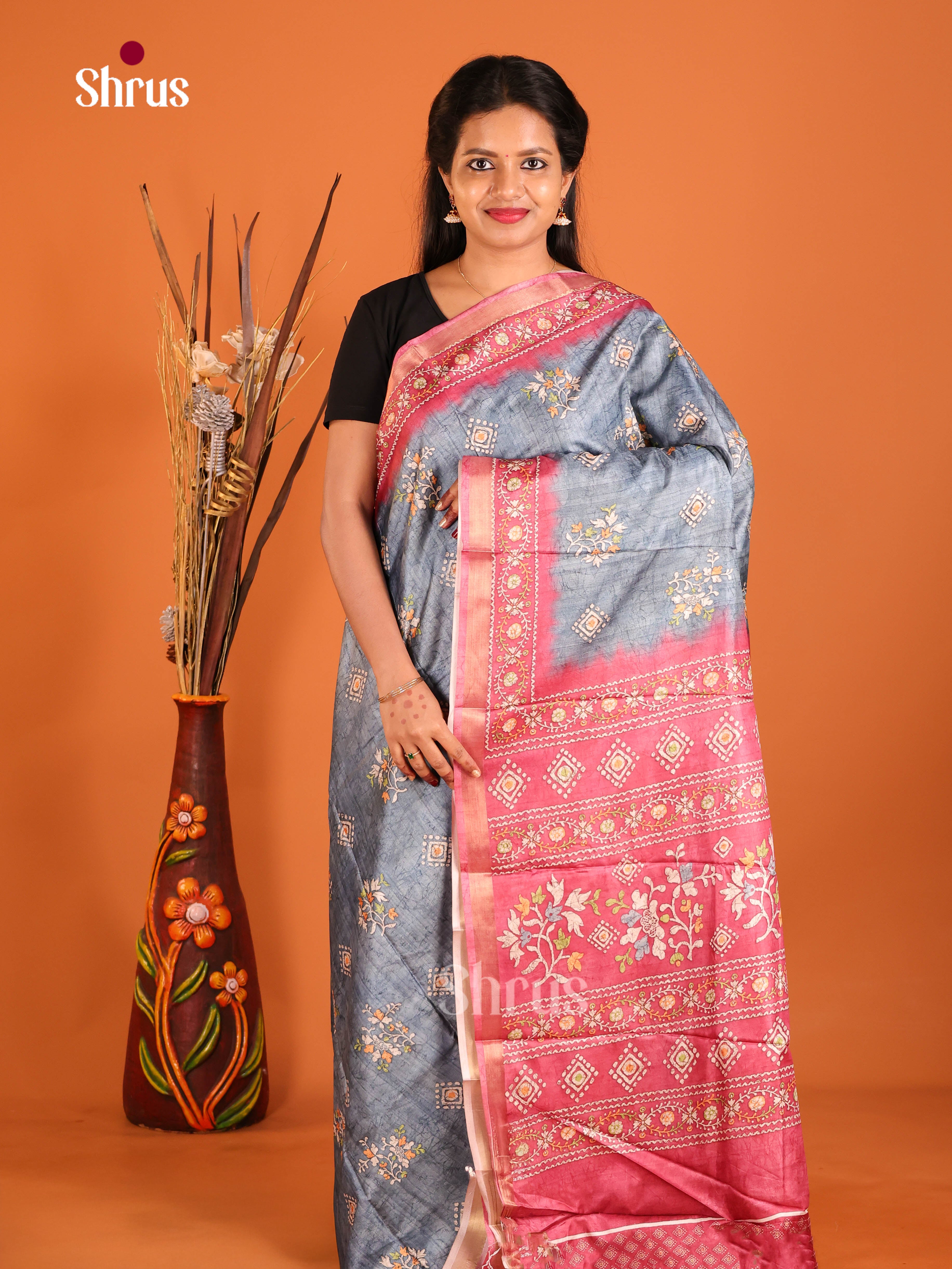 Blue & Pink  - Art Modal Saree