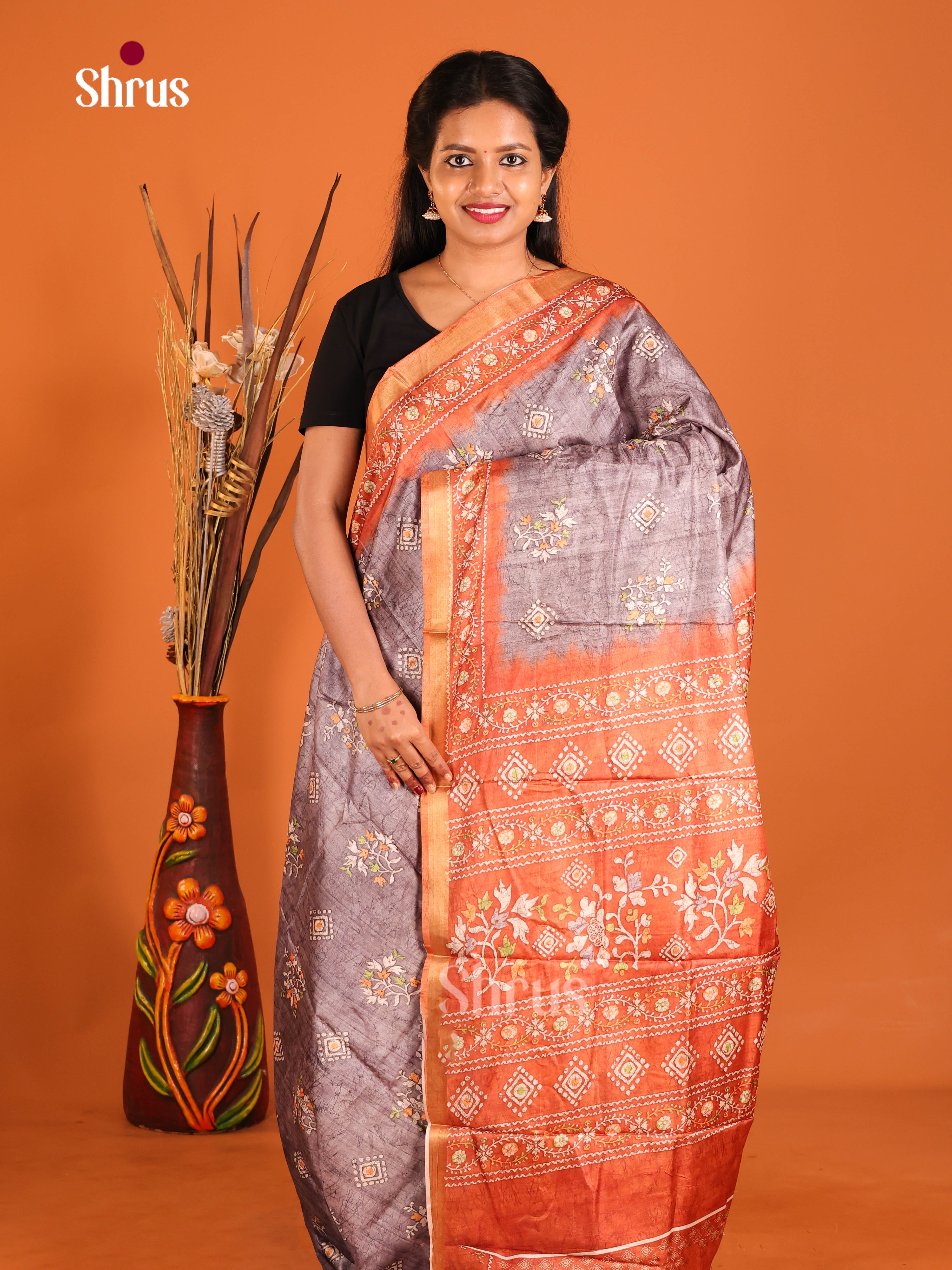 Purple & Orange- Art Modal Saree - Shop on Shrus.com