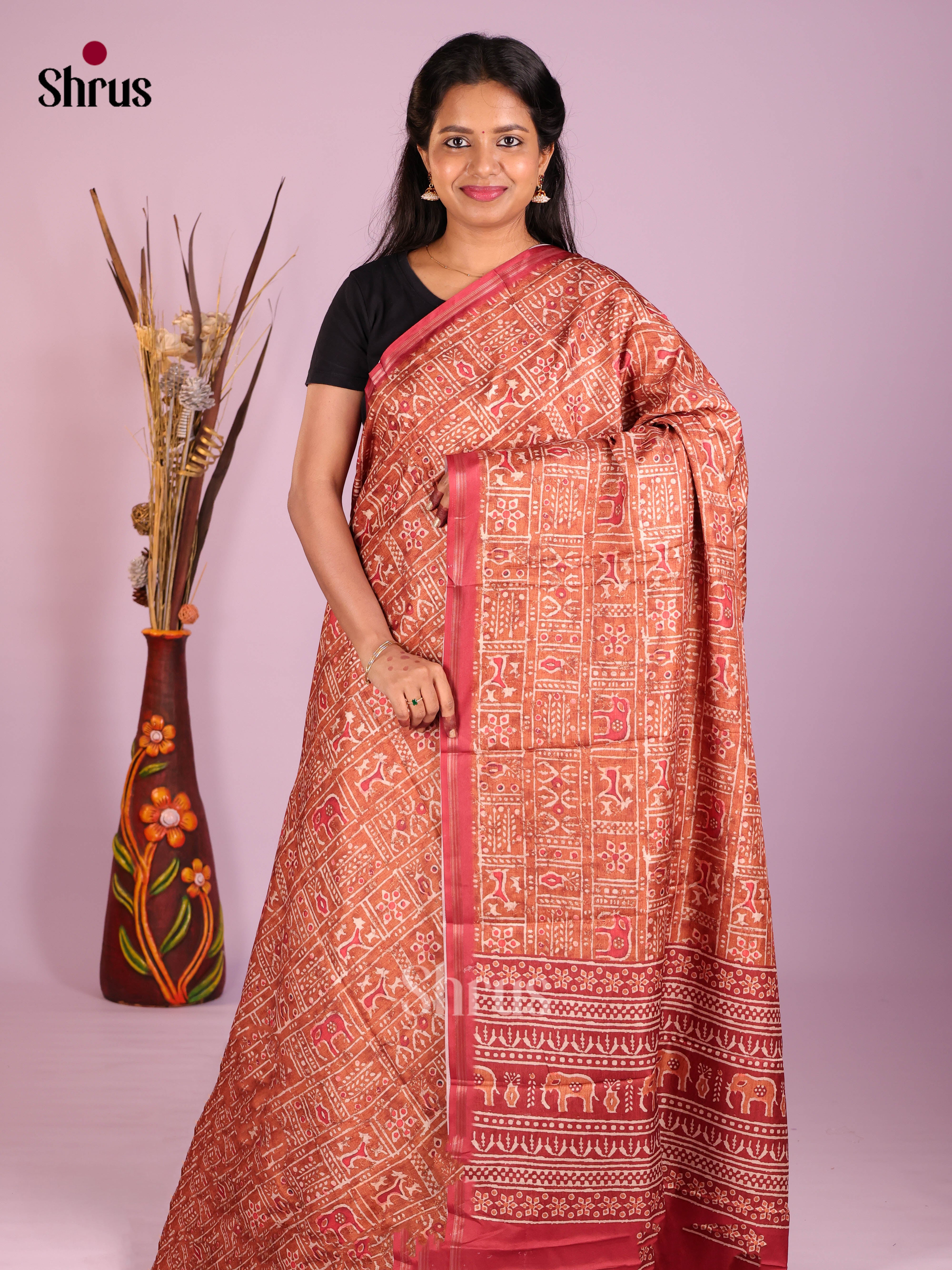 Brown & Maroon - Art Modal Saree