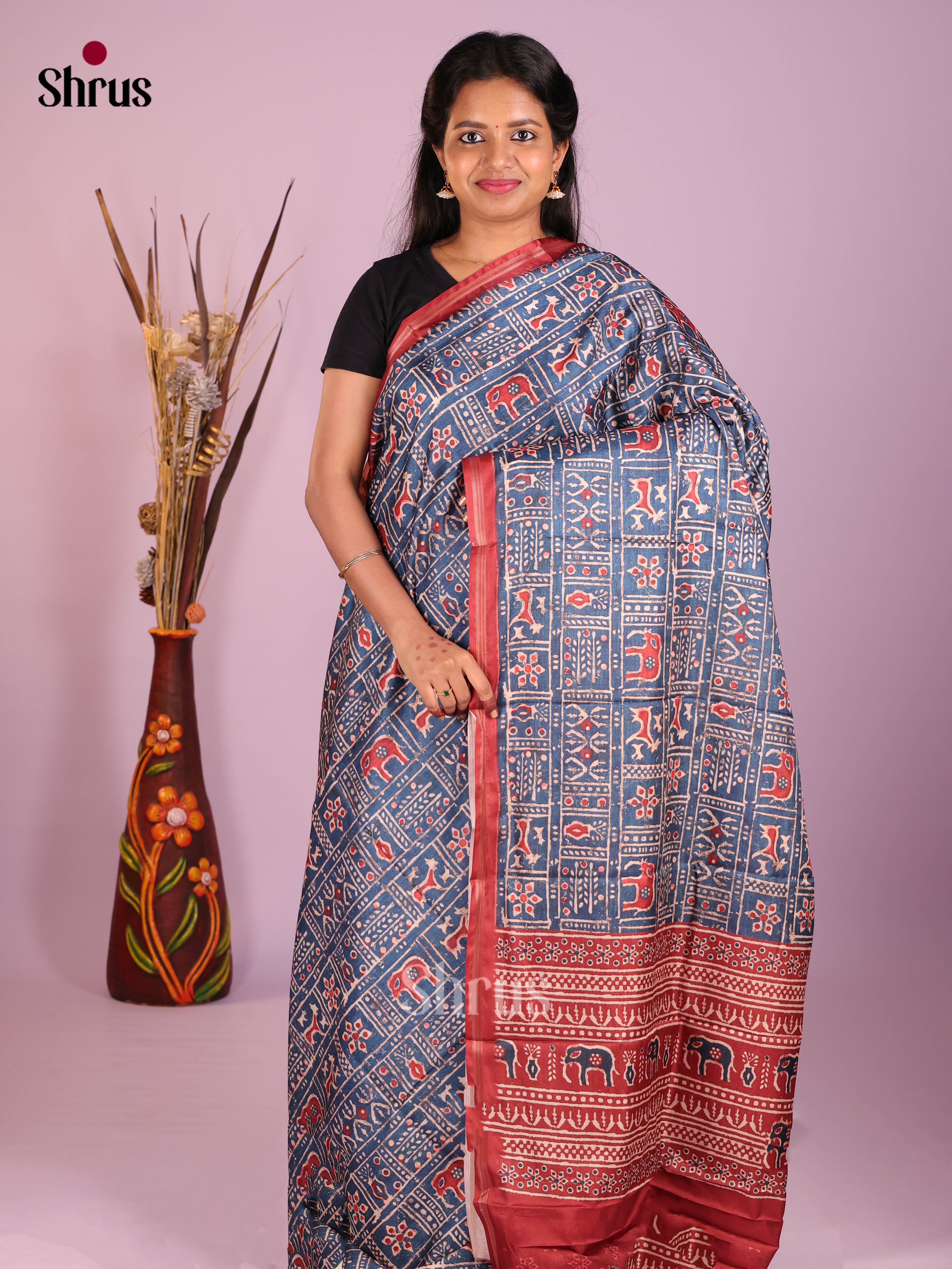Blue & Maroon - Art Modal Saree