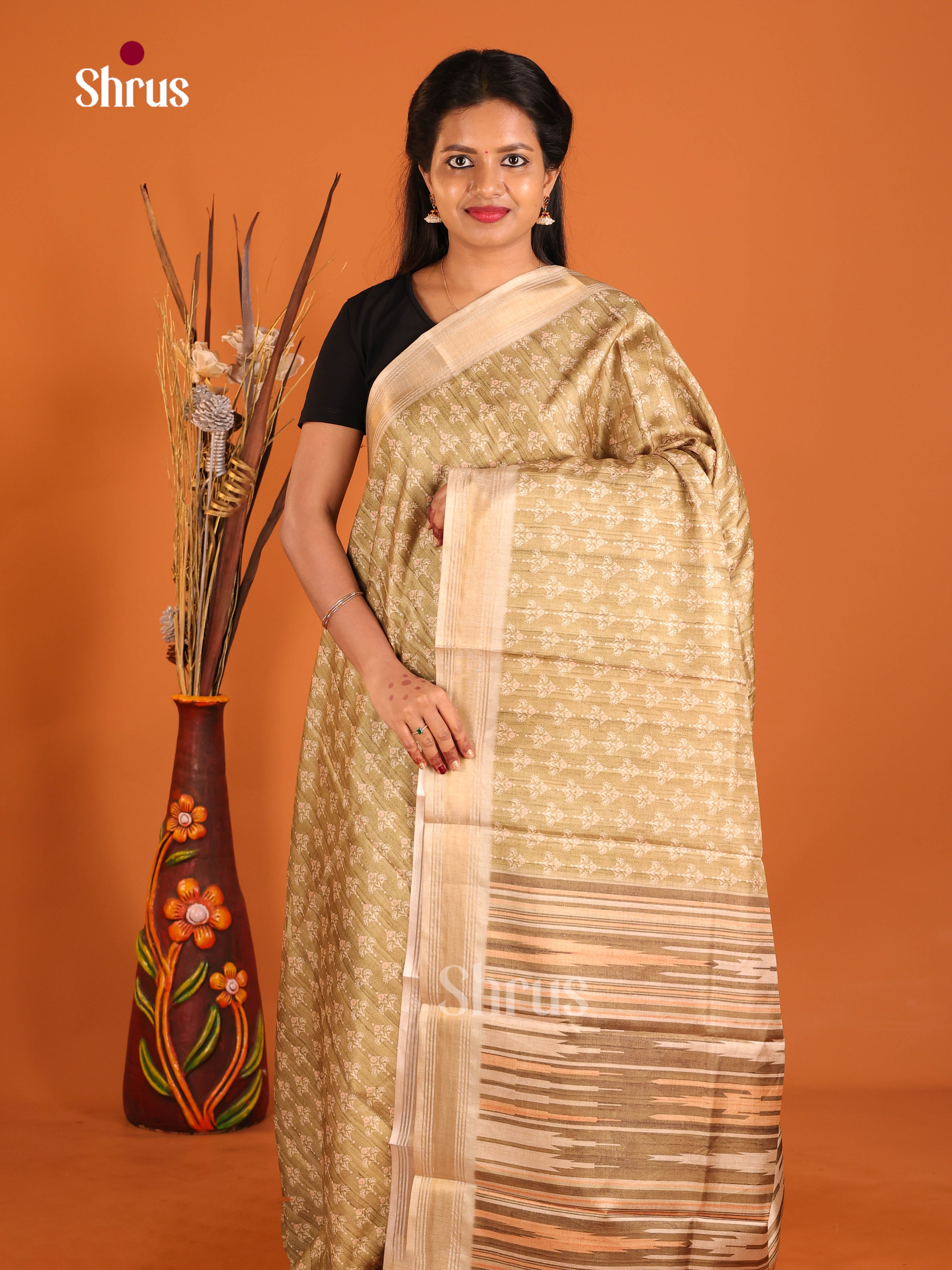 Beige- Art Modal Saree - Shop on Shrus.com