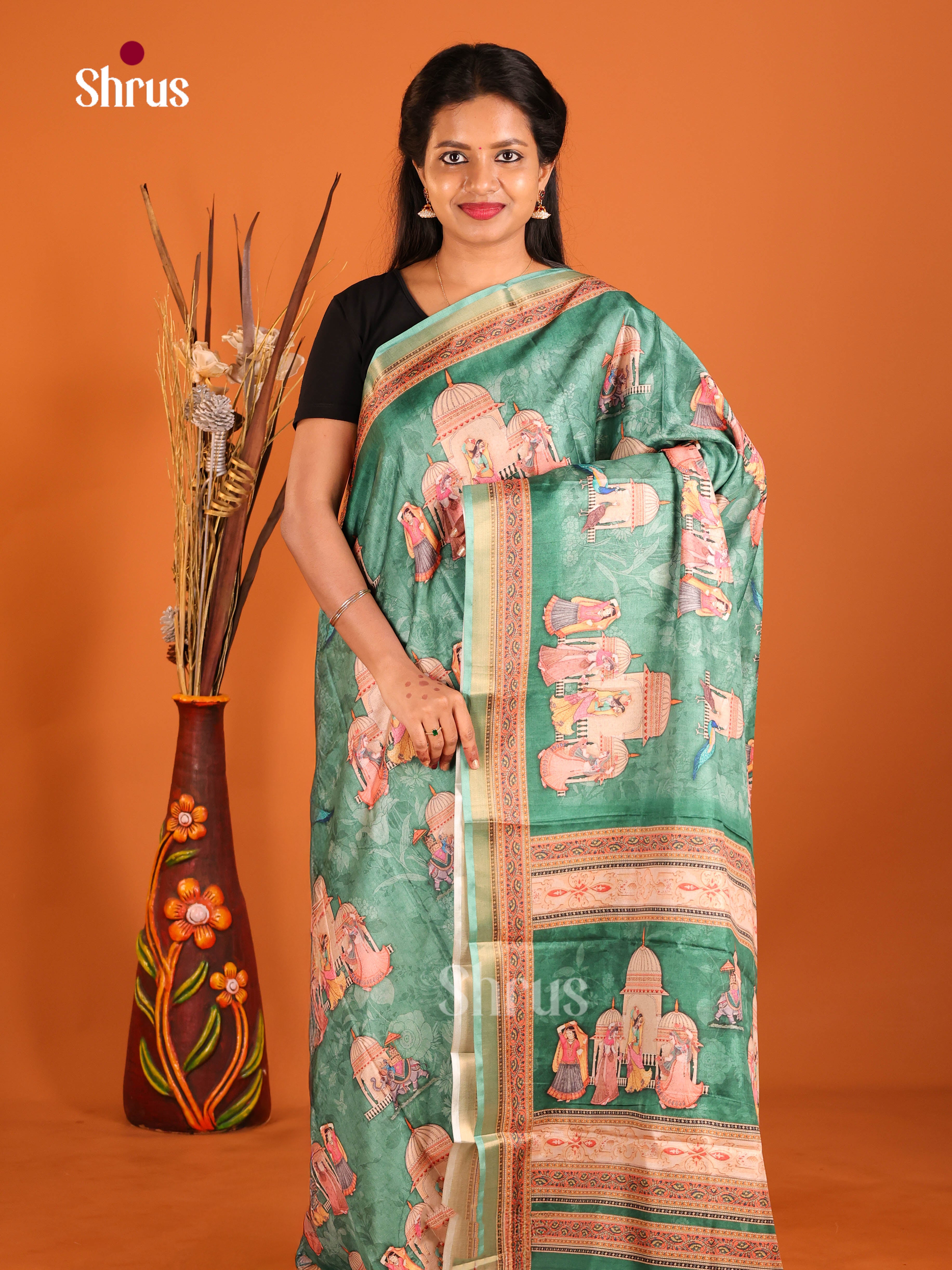 Green - Art Modal Saree - Shop on Shrus.com