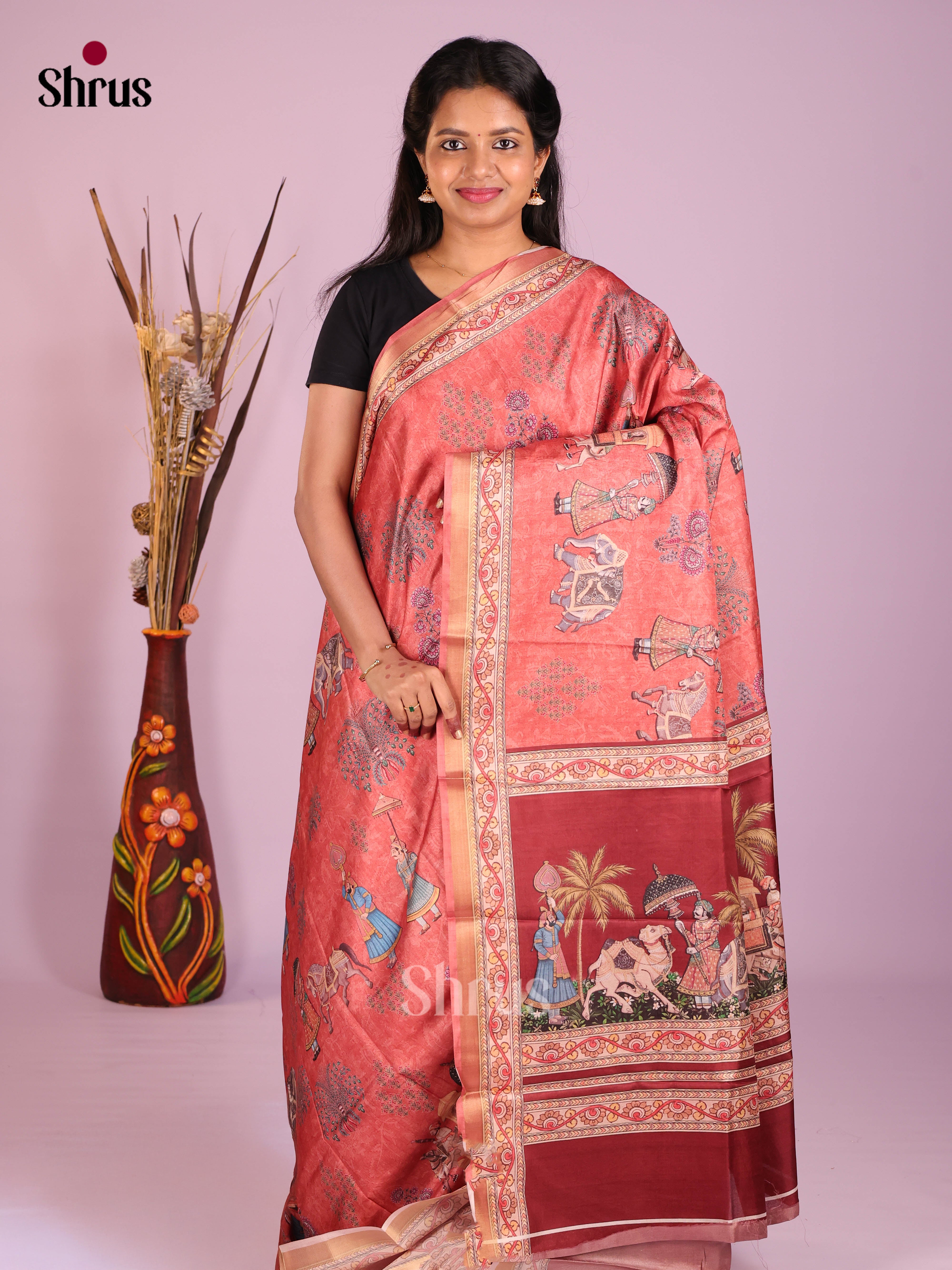 Pink & Maroon - Art Modal Saree