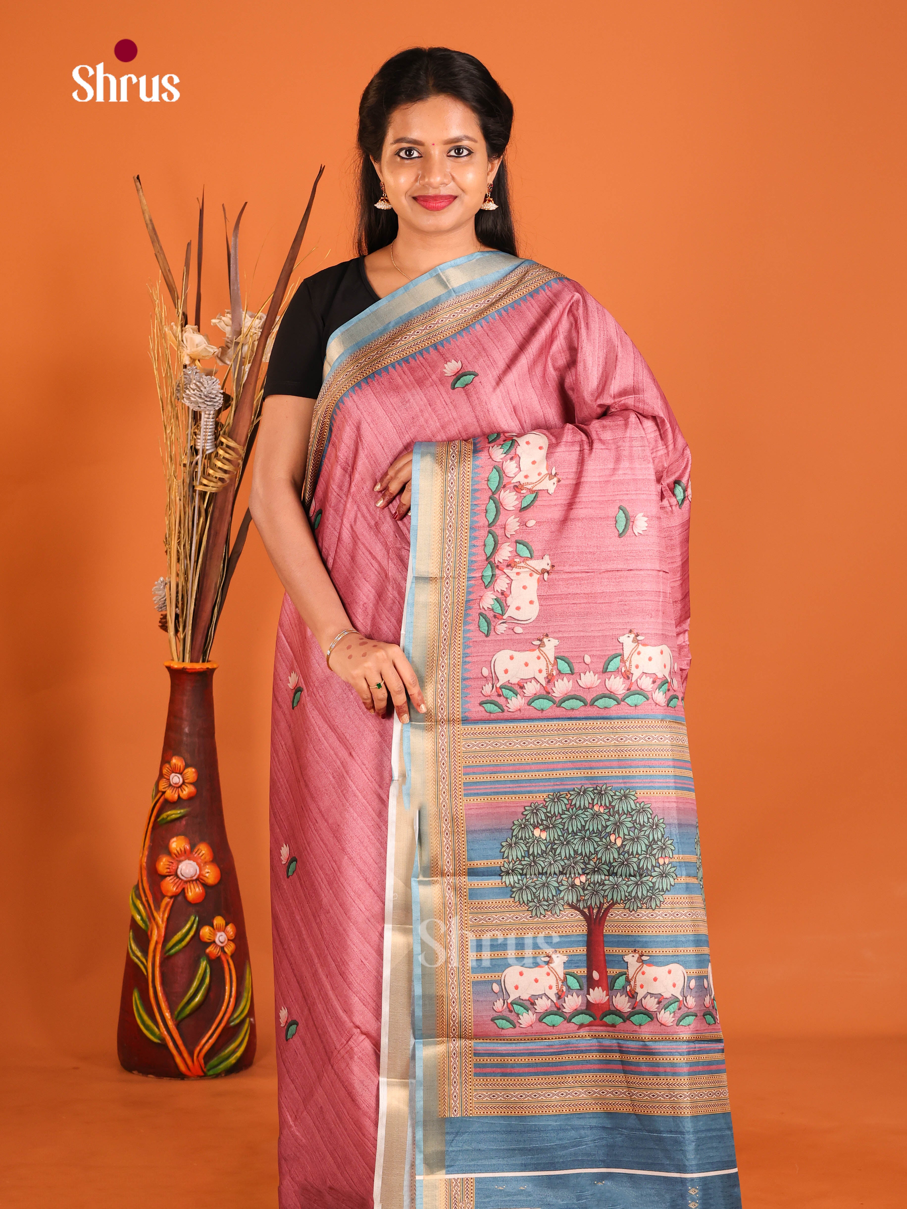 Pink & Blue - Art Modal Saree - Shop on Shrus.com