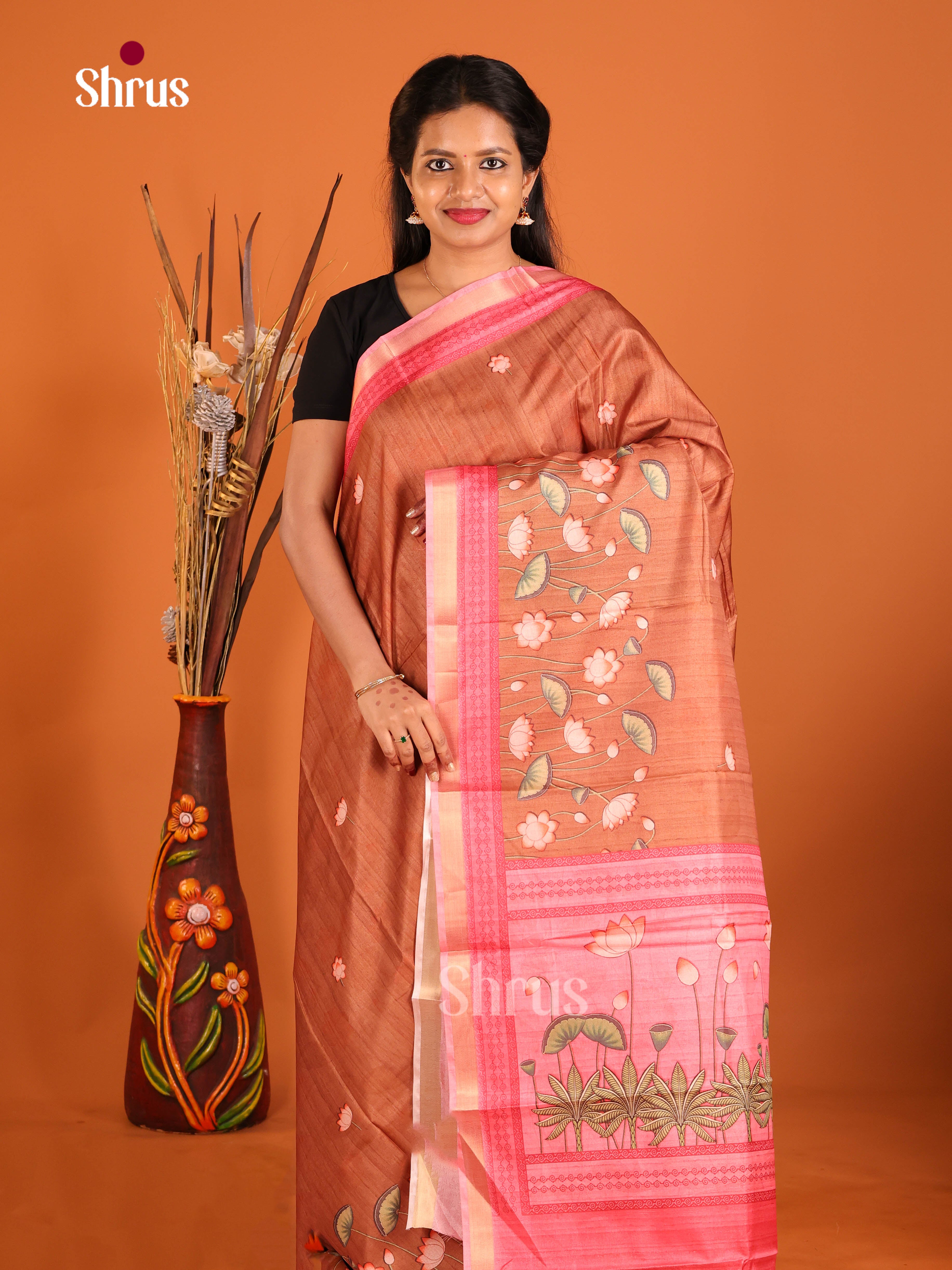 Brown & Pink - Art Modal Saree