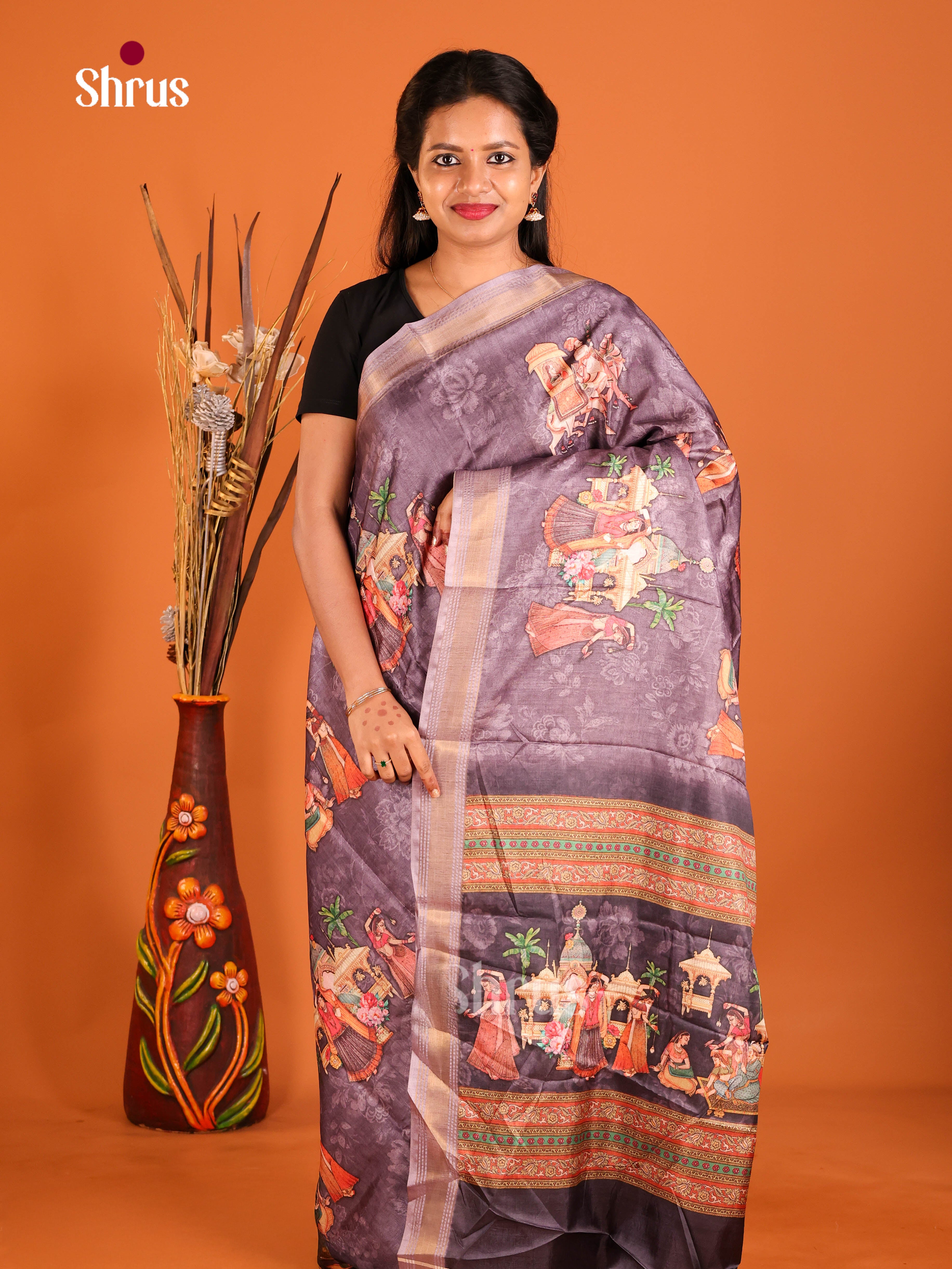 Dark Lavender - Art Modal Saree - Shop on Shrus.com