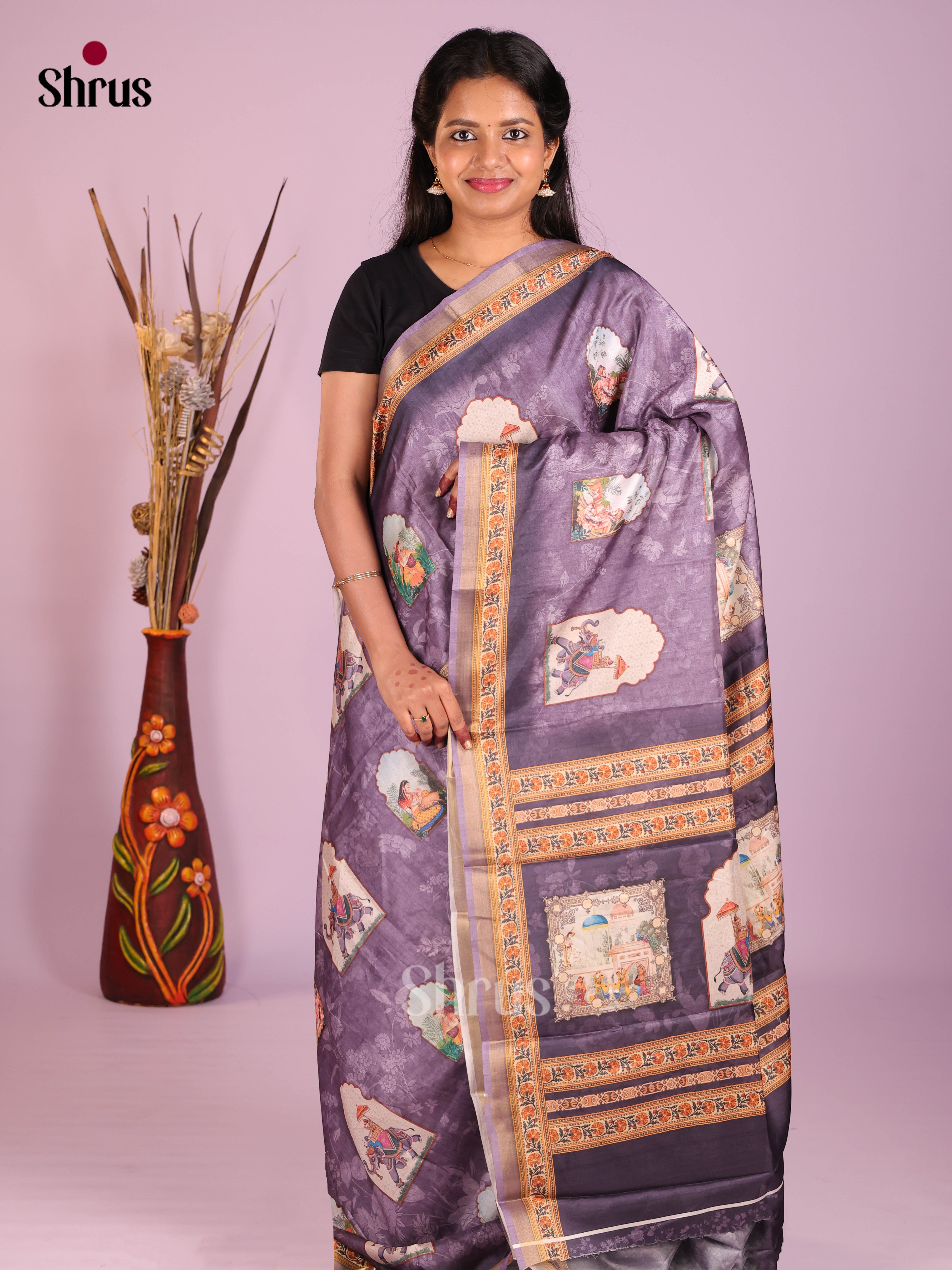 Purple - Art Modal Saree - Shop on Shrus.com
