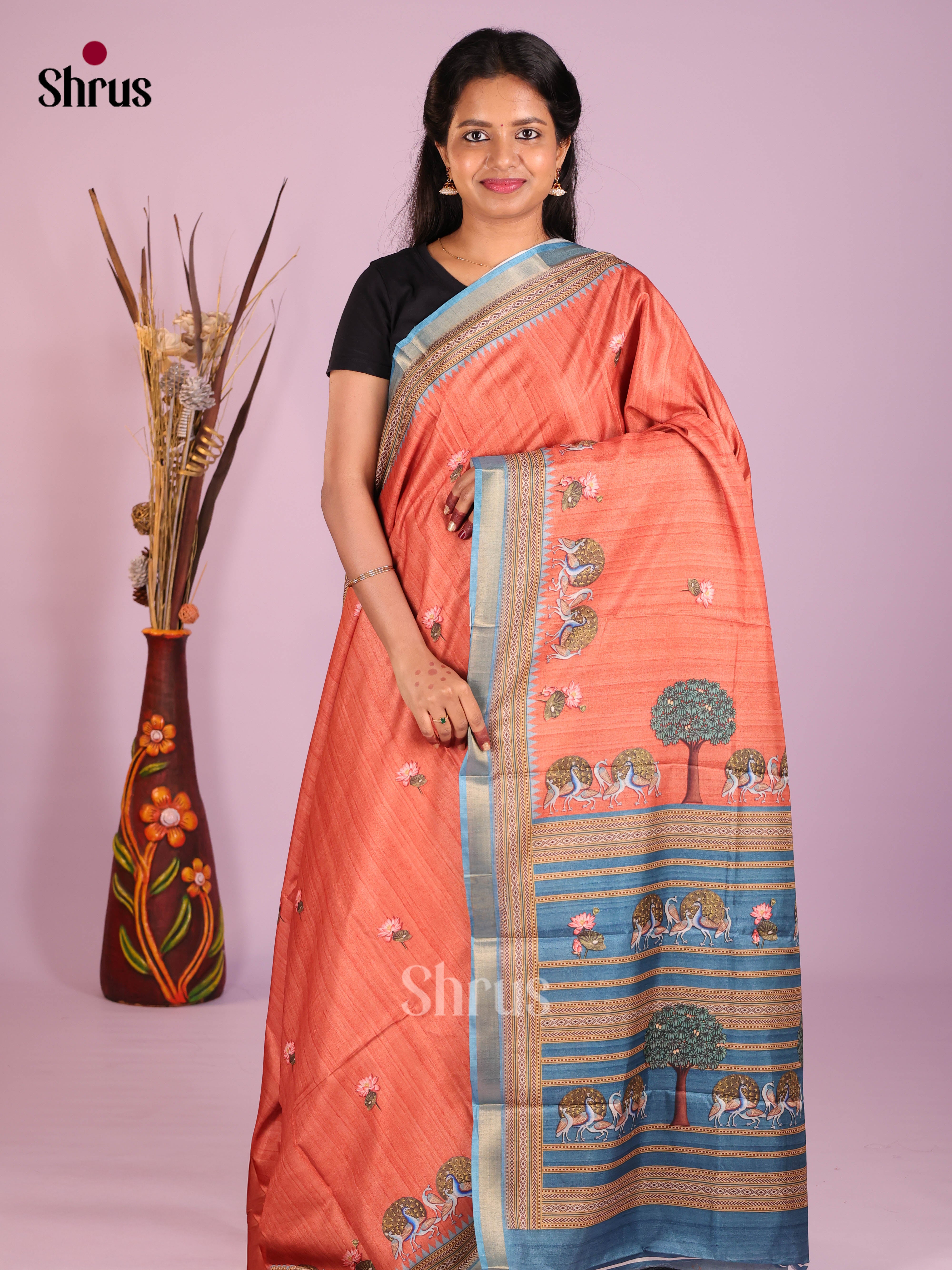 Red & Blue - Art Modal Saree - Shop on Shrus.com