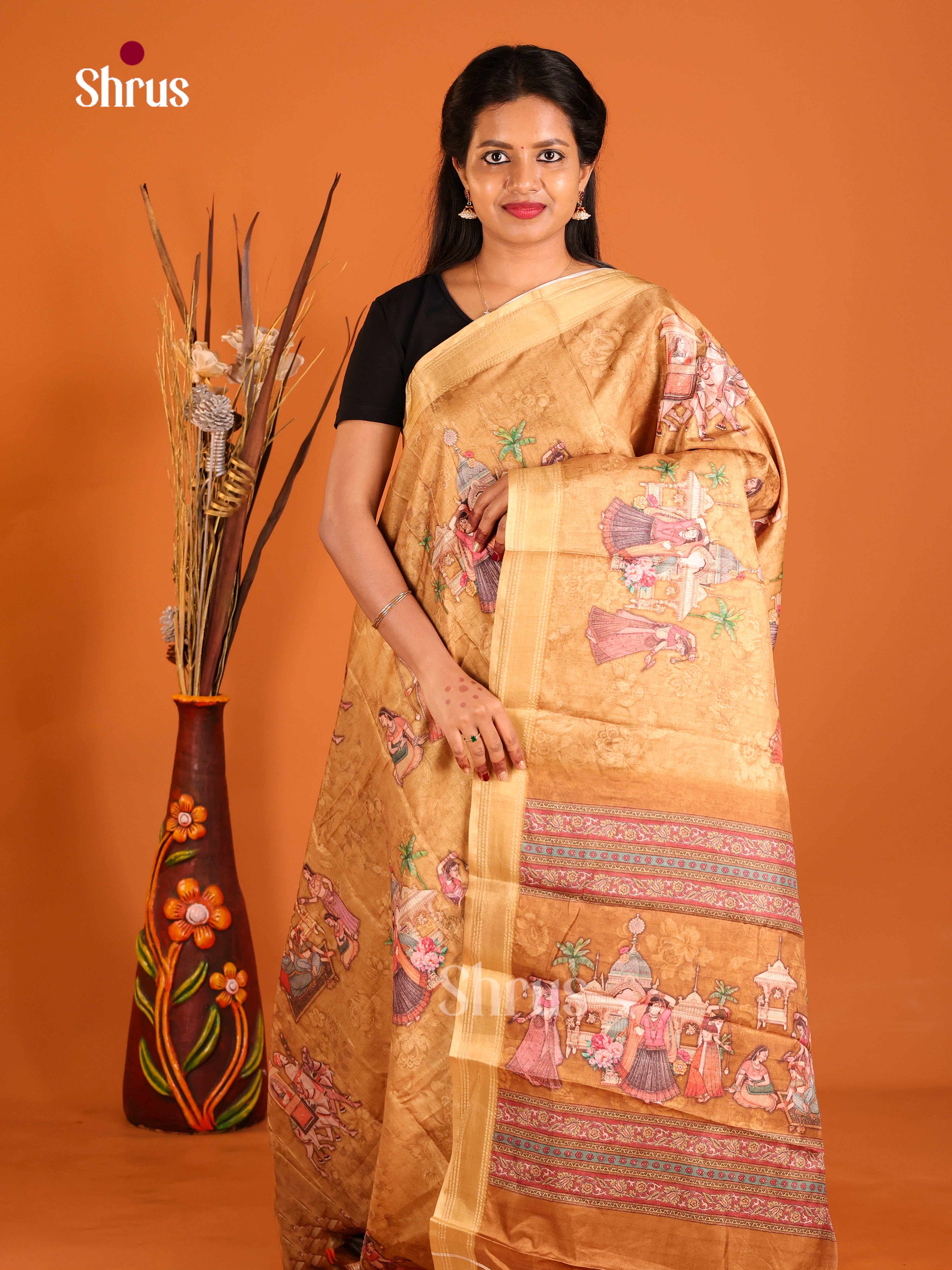 Mustard - Art Modal Saree - Shop on Shrus.com