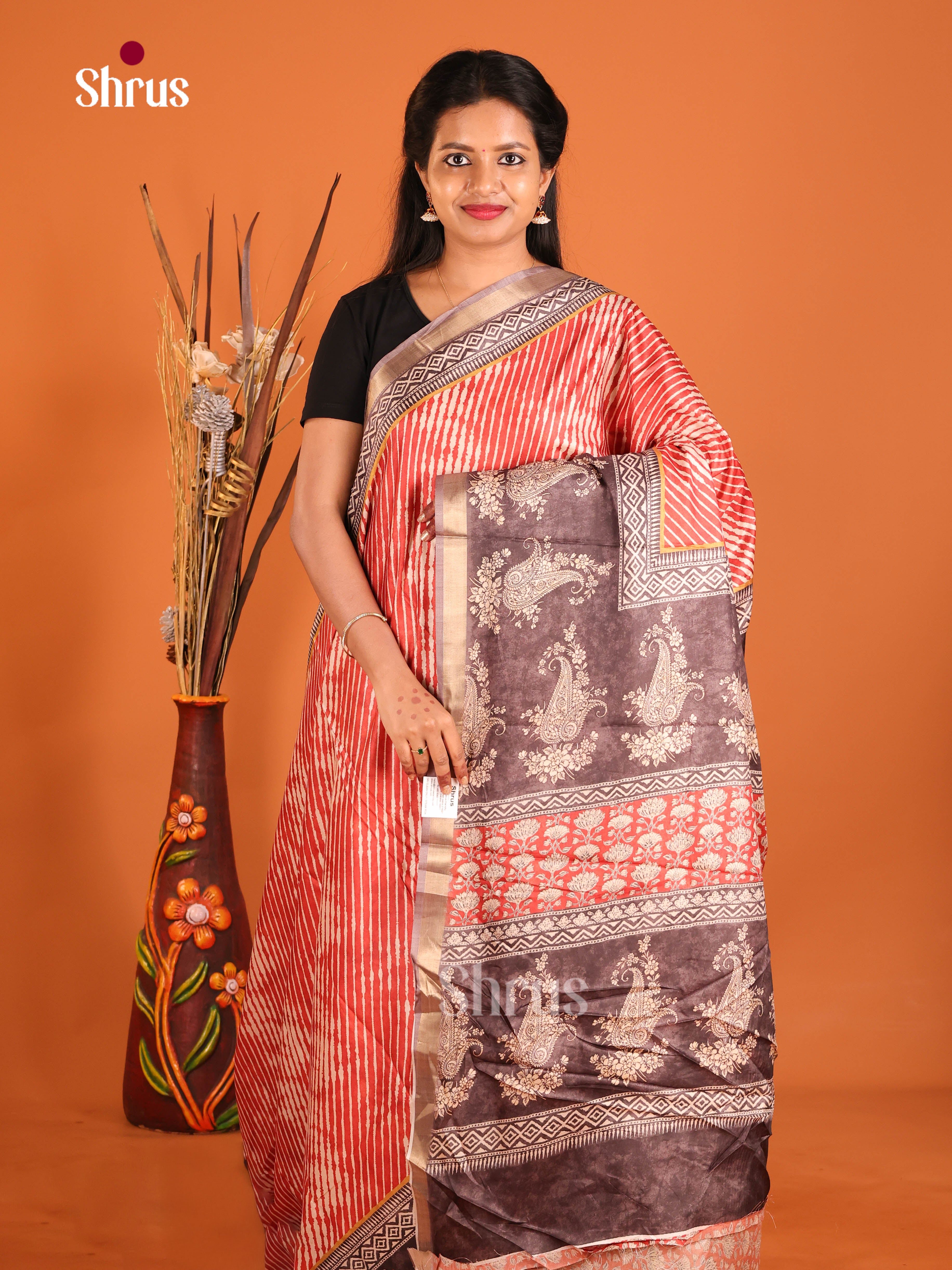 Red & Black - Art Modal Saree - Shop on Shrus.com