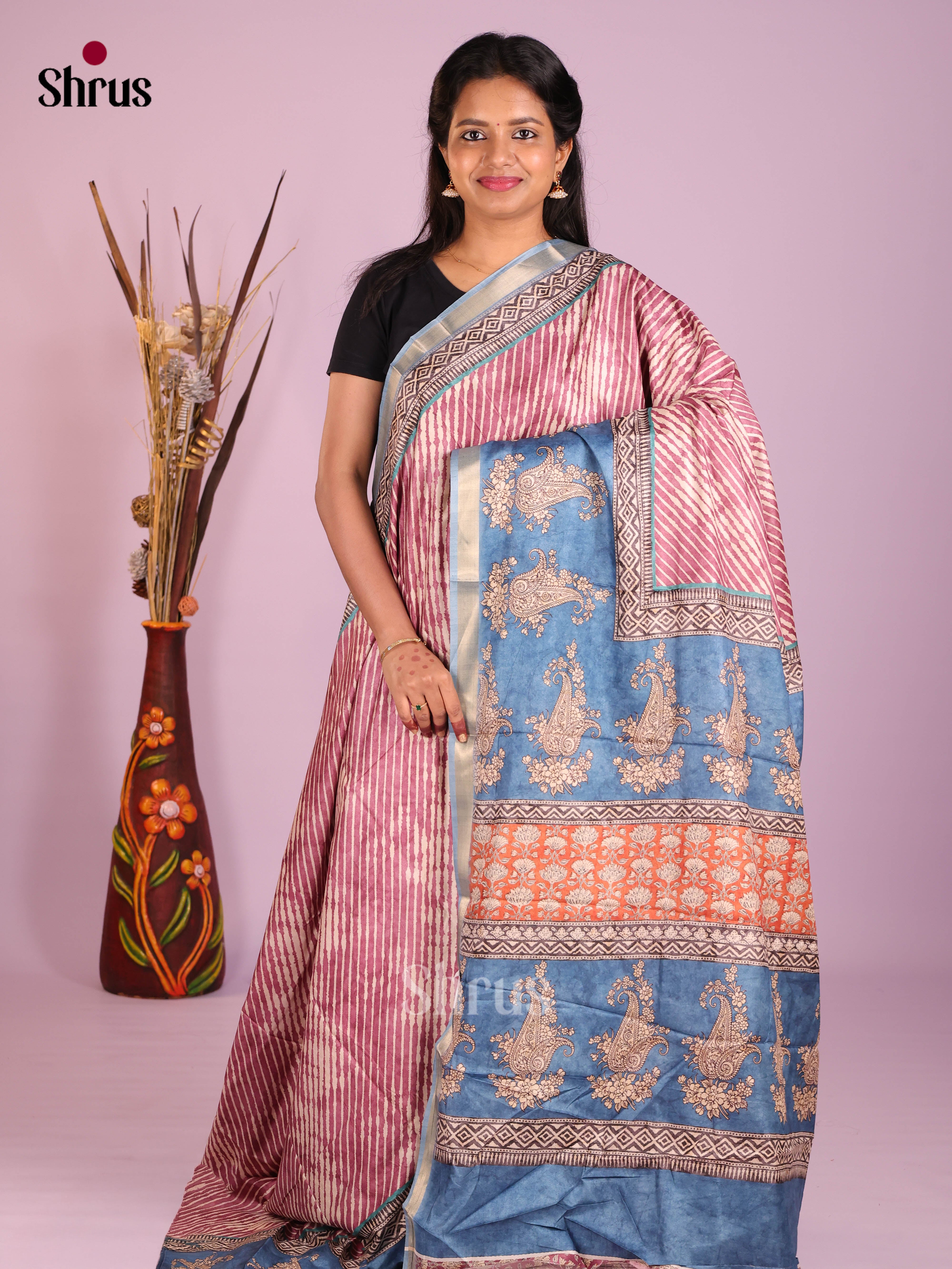 Pink & Blue - Art Modal Saree - Shop on Shrus.com