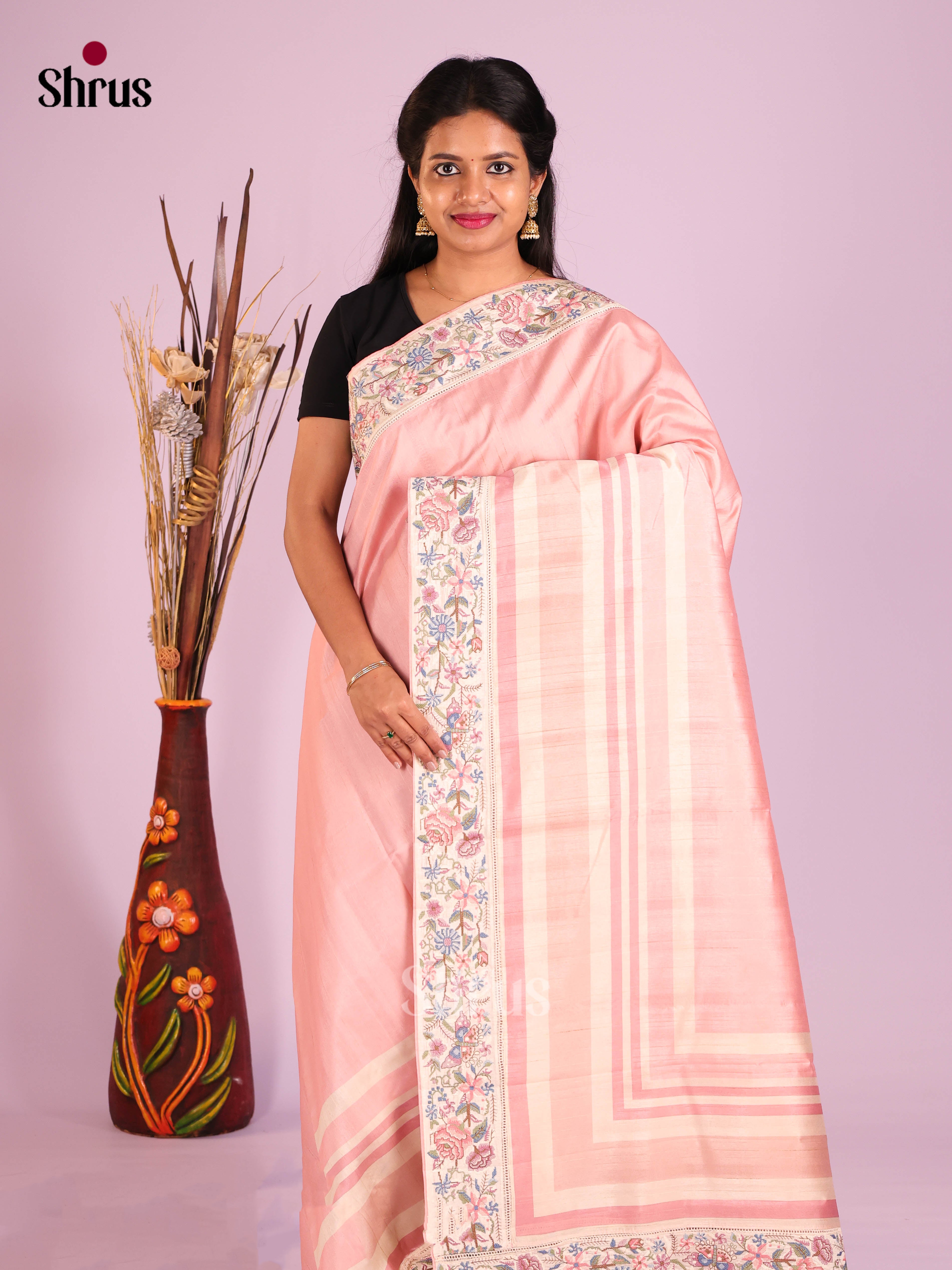 Pastel Pink - Semi Dupion Saree