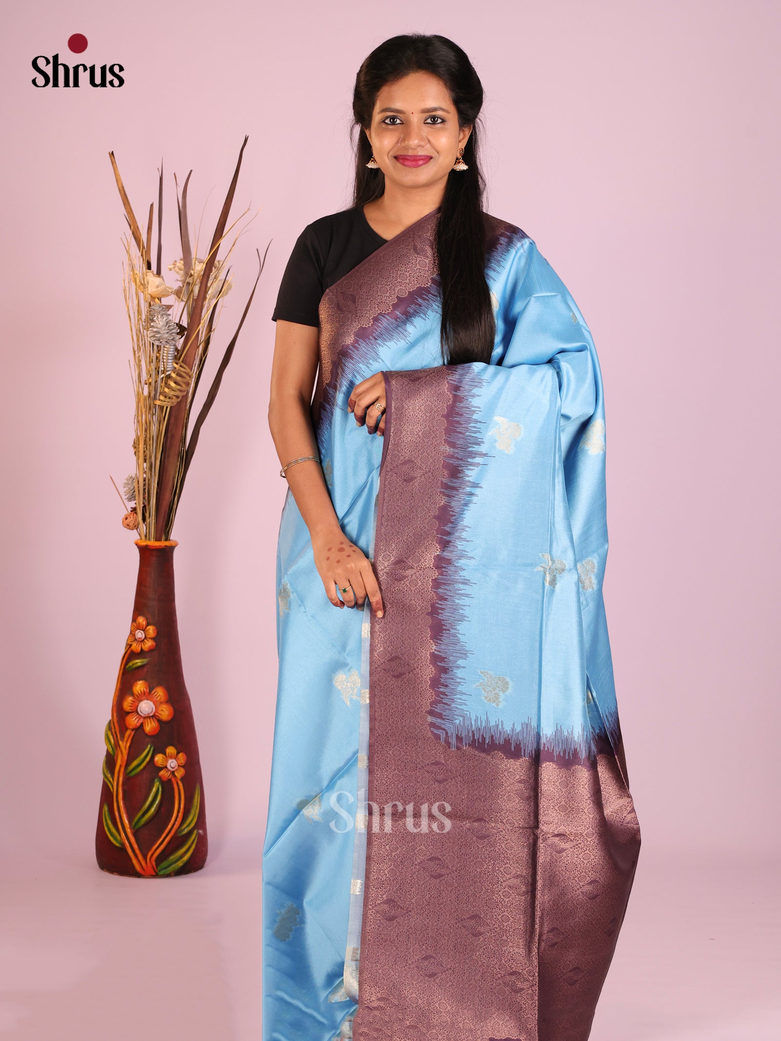 Blue & Dark Purple - Semi Tussar Saree