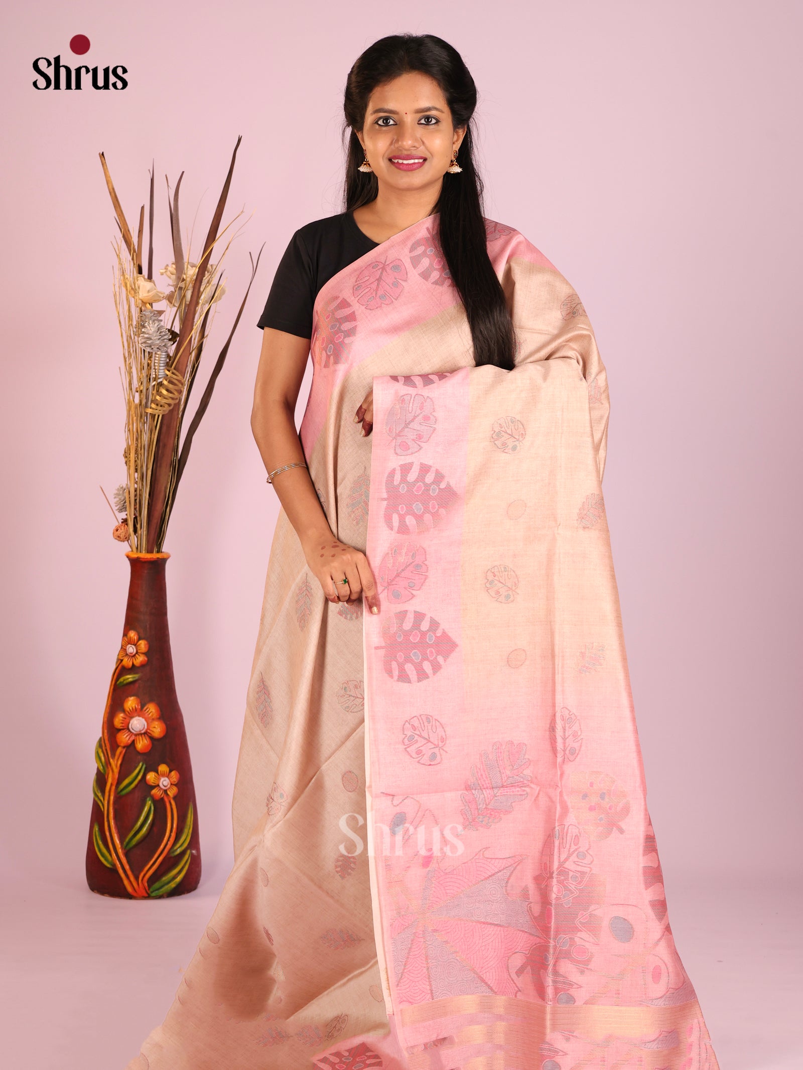 Peach & Pink - Semi Tussar Saree