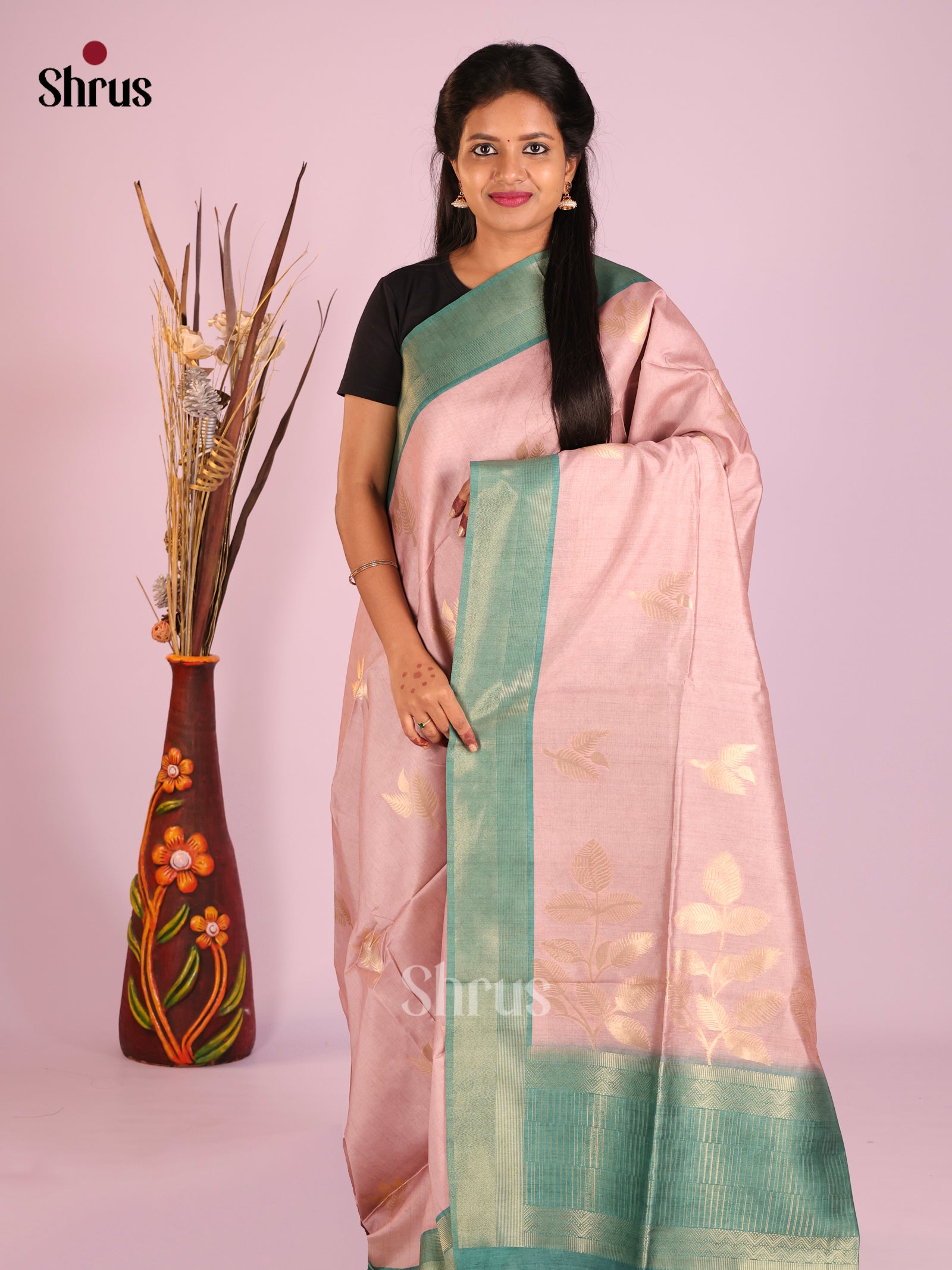 Mauve & Green - Semi Tussar Saree