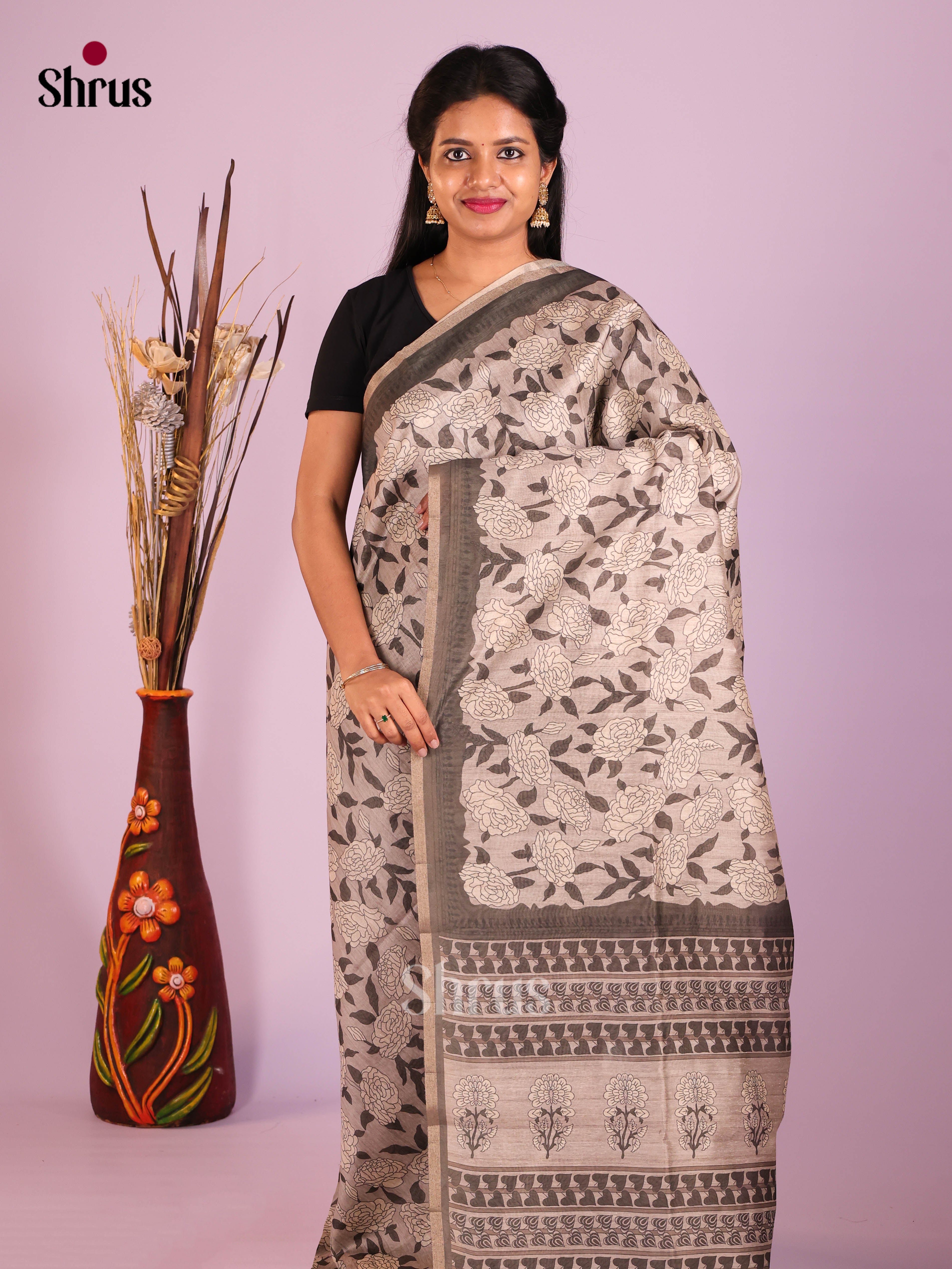 Grey - Semi Chanderi Saree