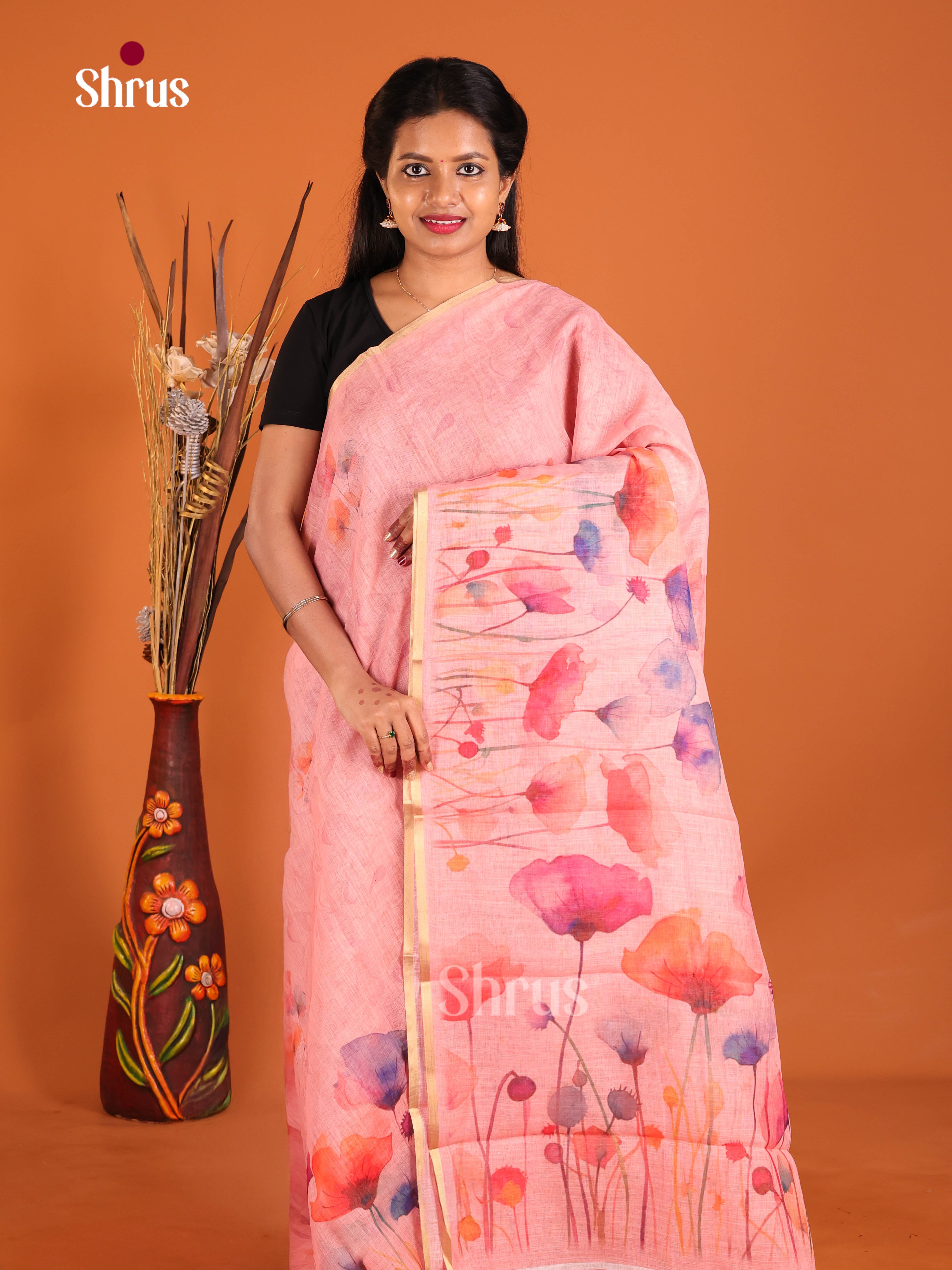 Pink- Linen Cotton Saree