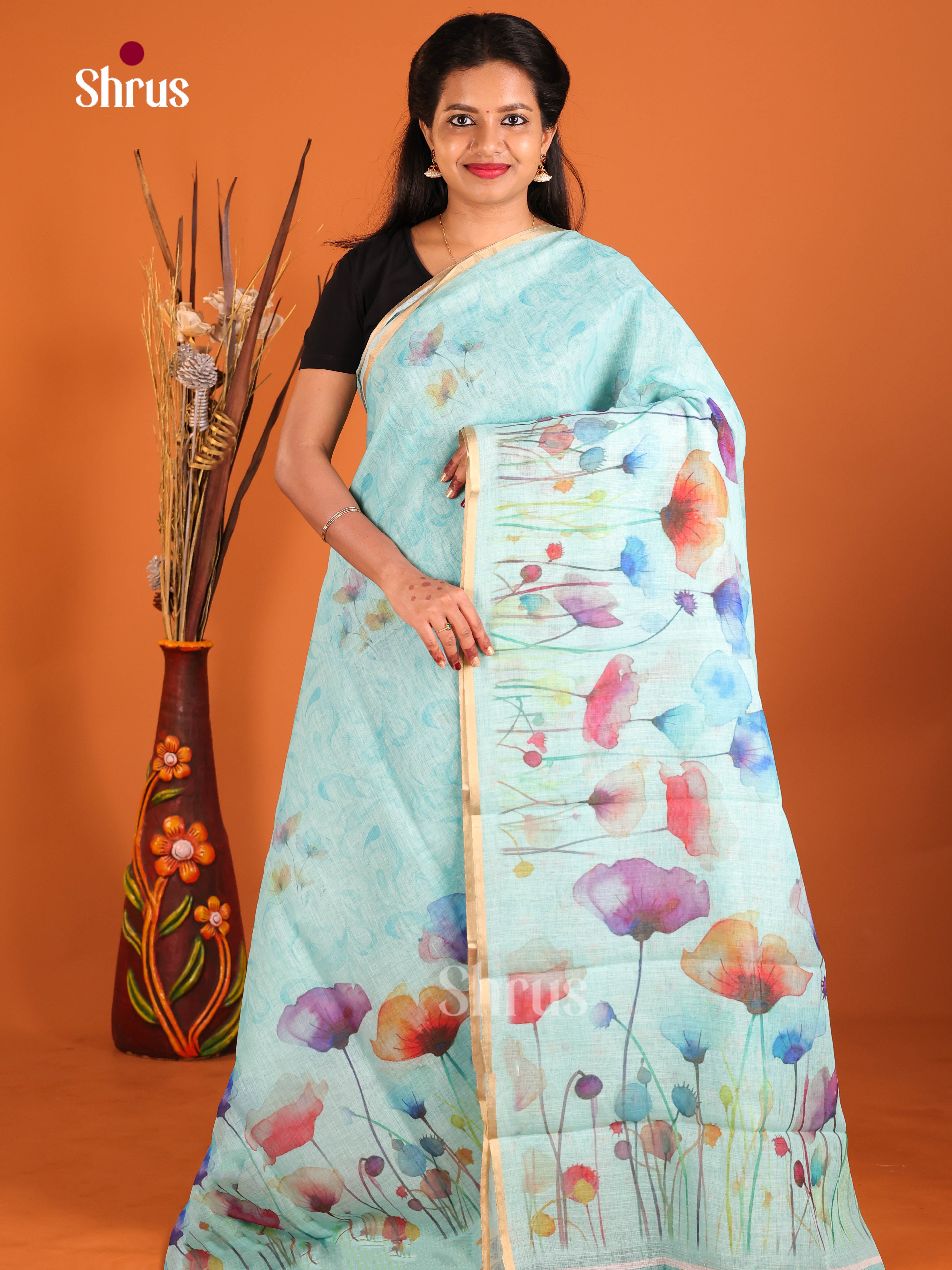 Light Blue- Linen Cotton Saree