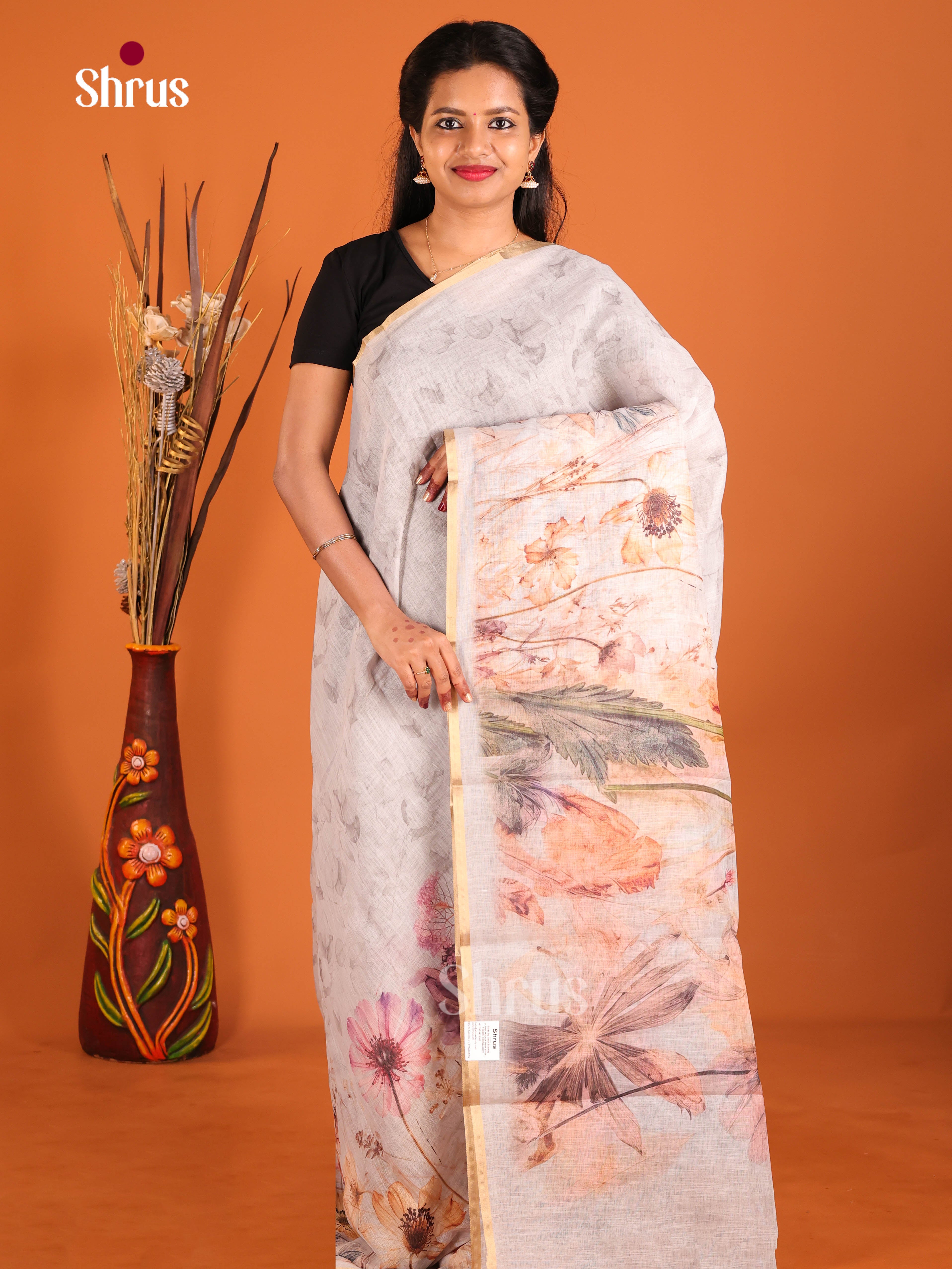 Grey - Linen Cotton Saree