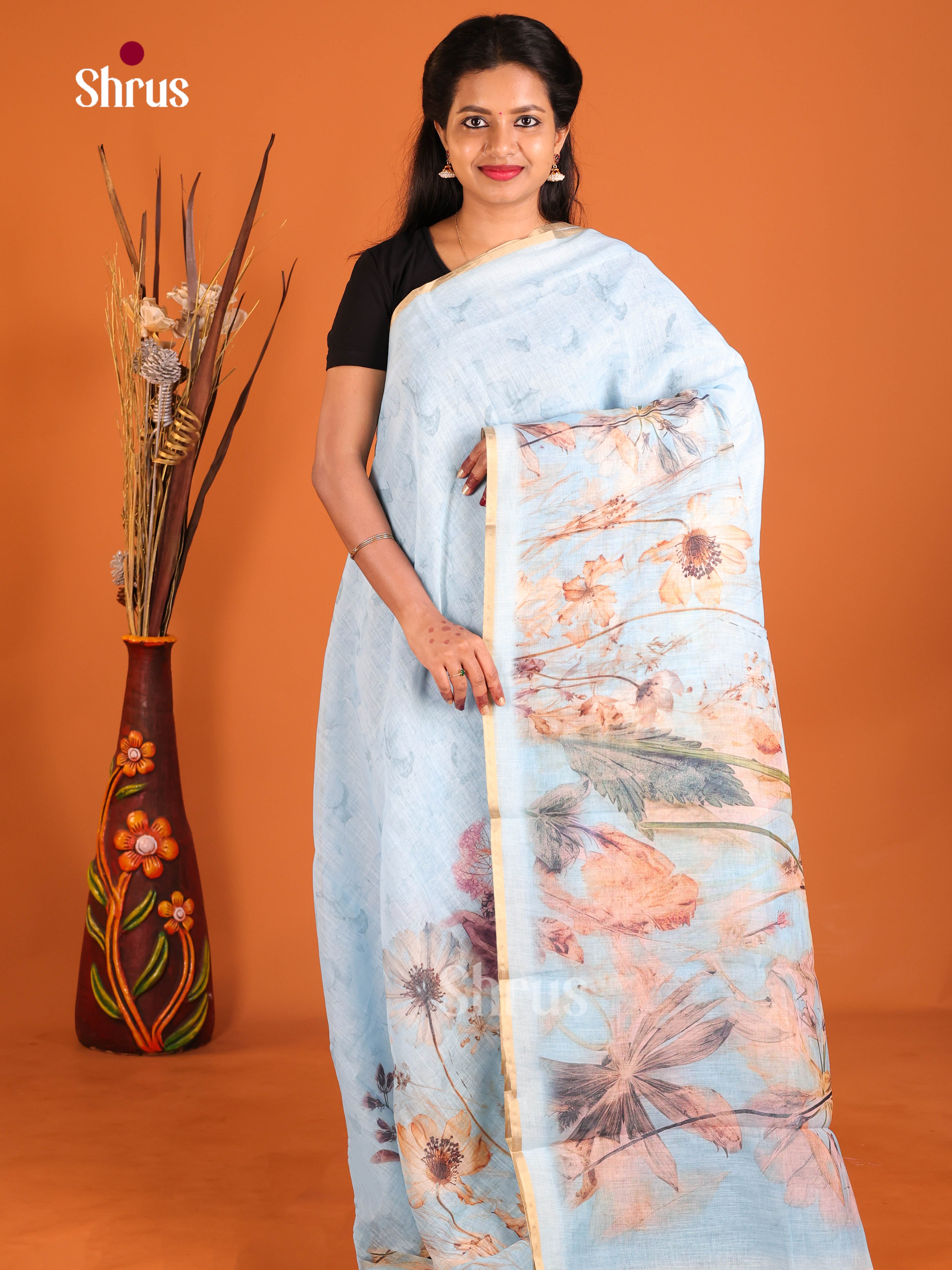 Blue - Linen Cotton Saree