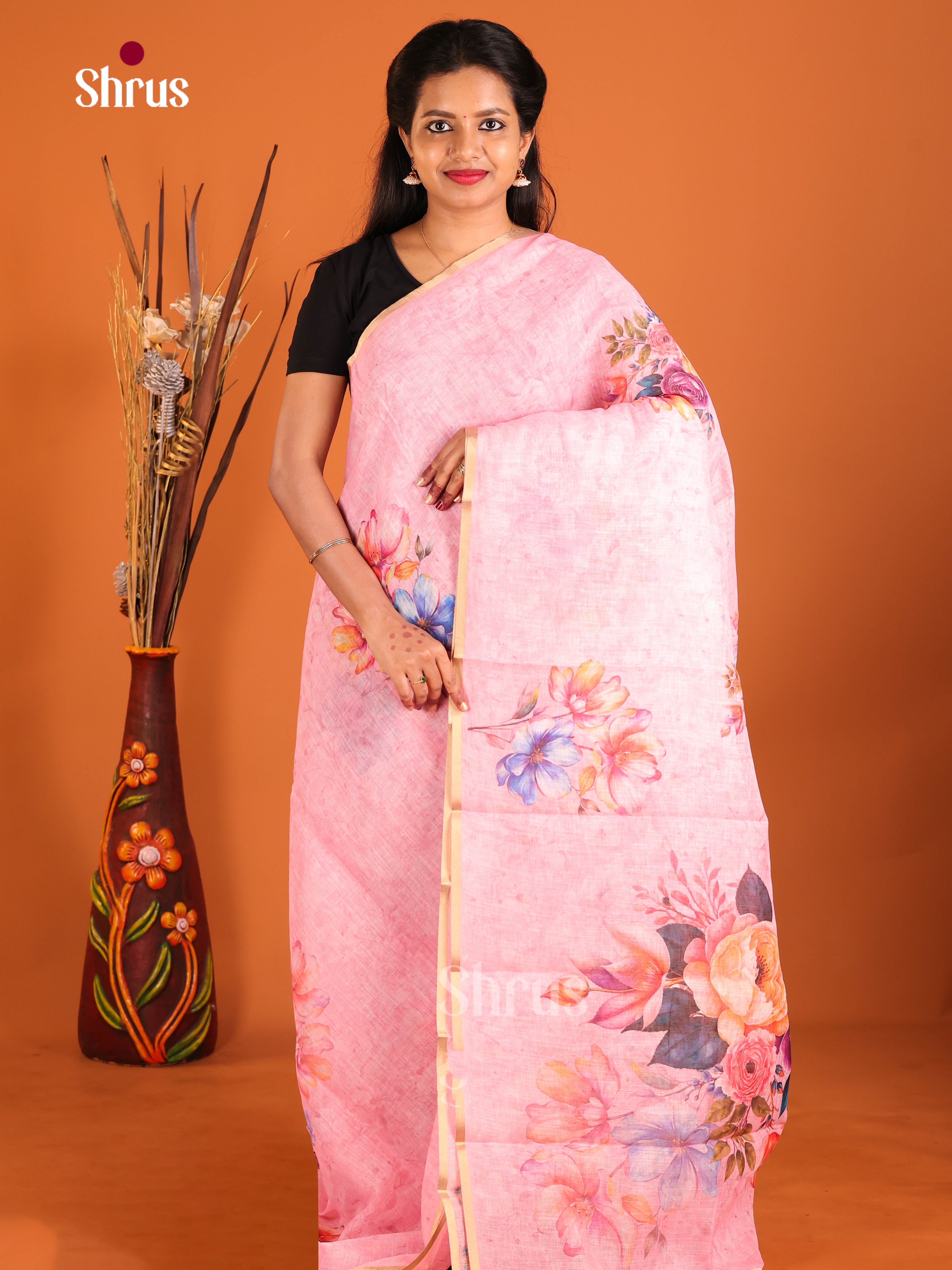 Pink - Linen Cotton Saree