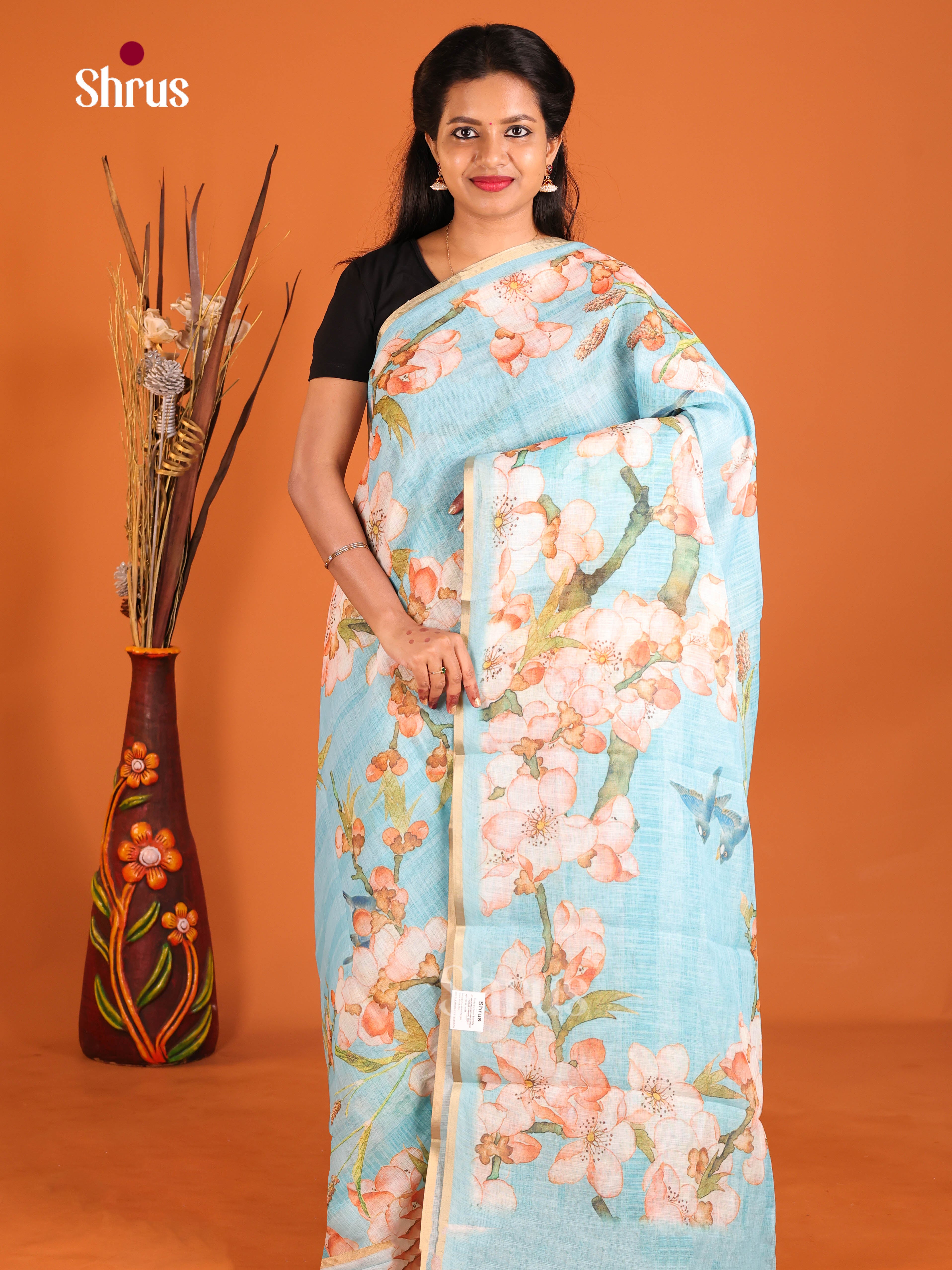 Blue - Linen Cotton Saree