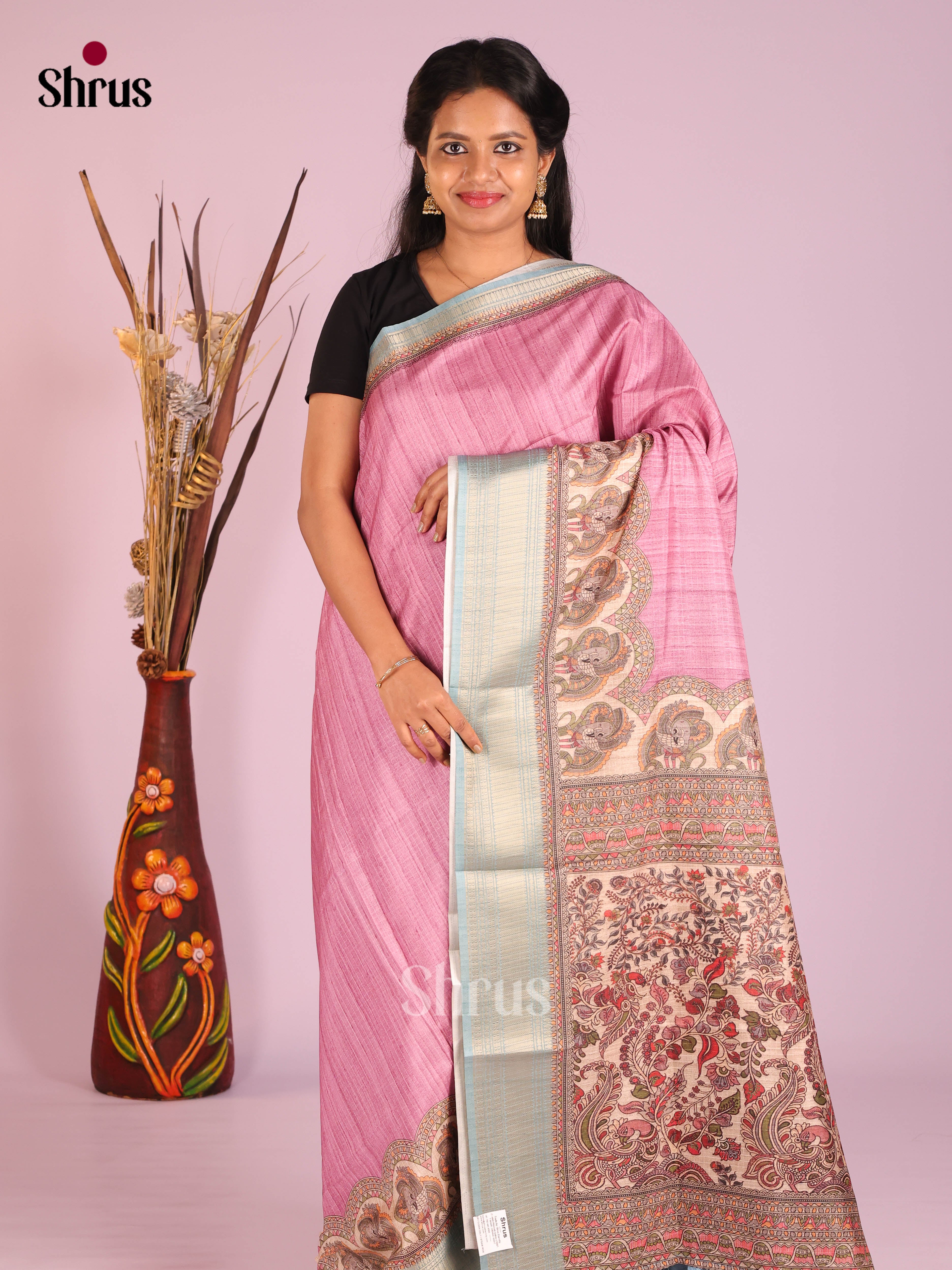 Pink & Blue - Semi Dola silk Saree - Shop on Shrus.com