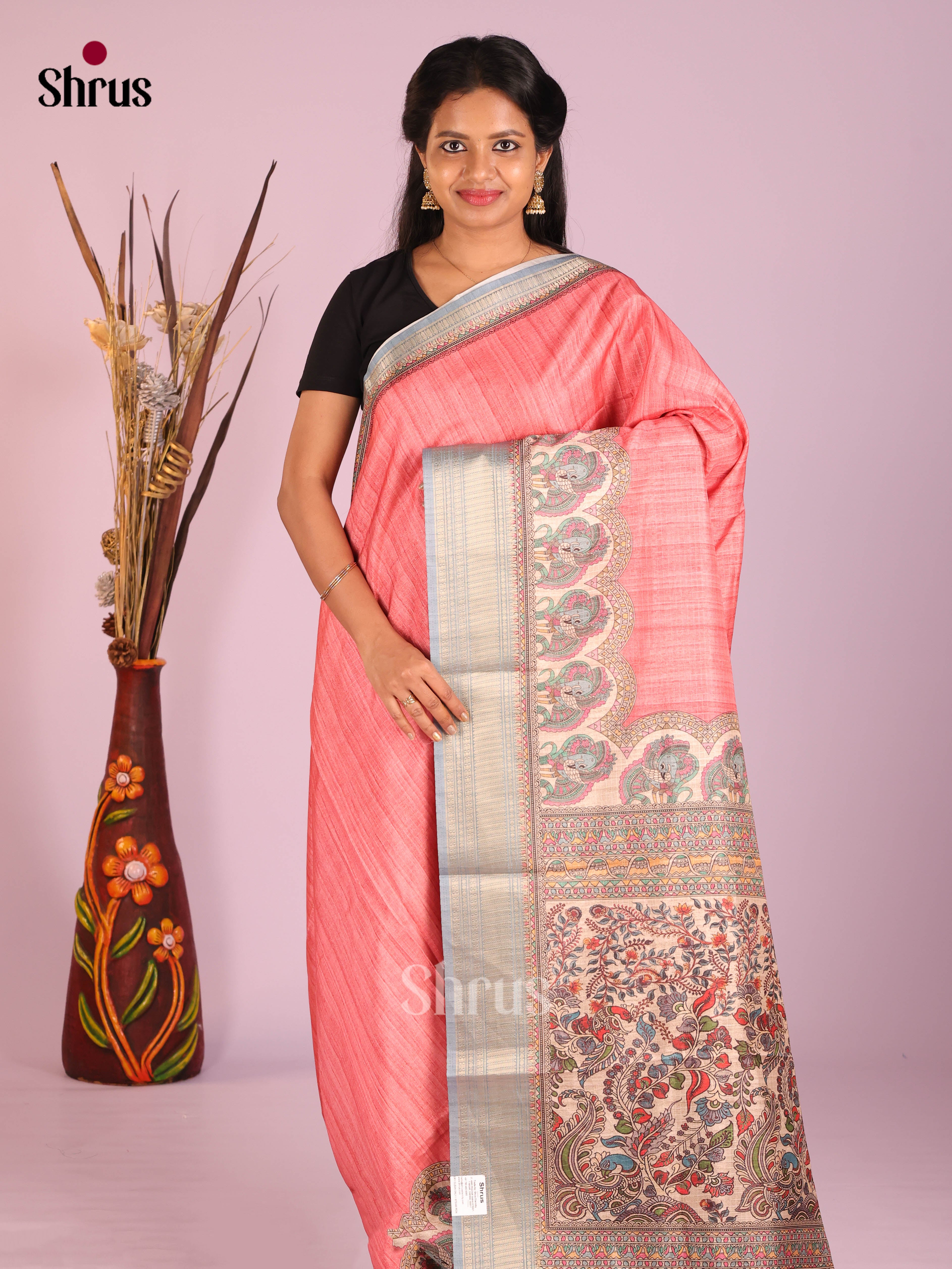 Pink & Blue- Semi Dola silk Saree