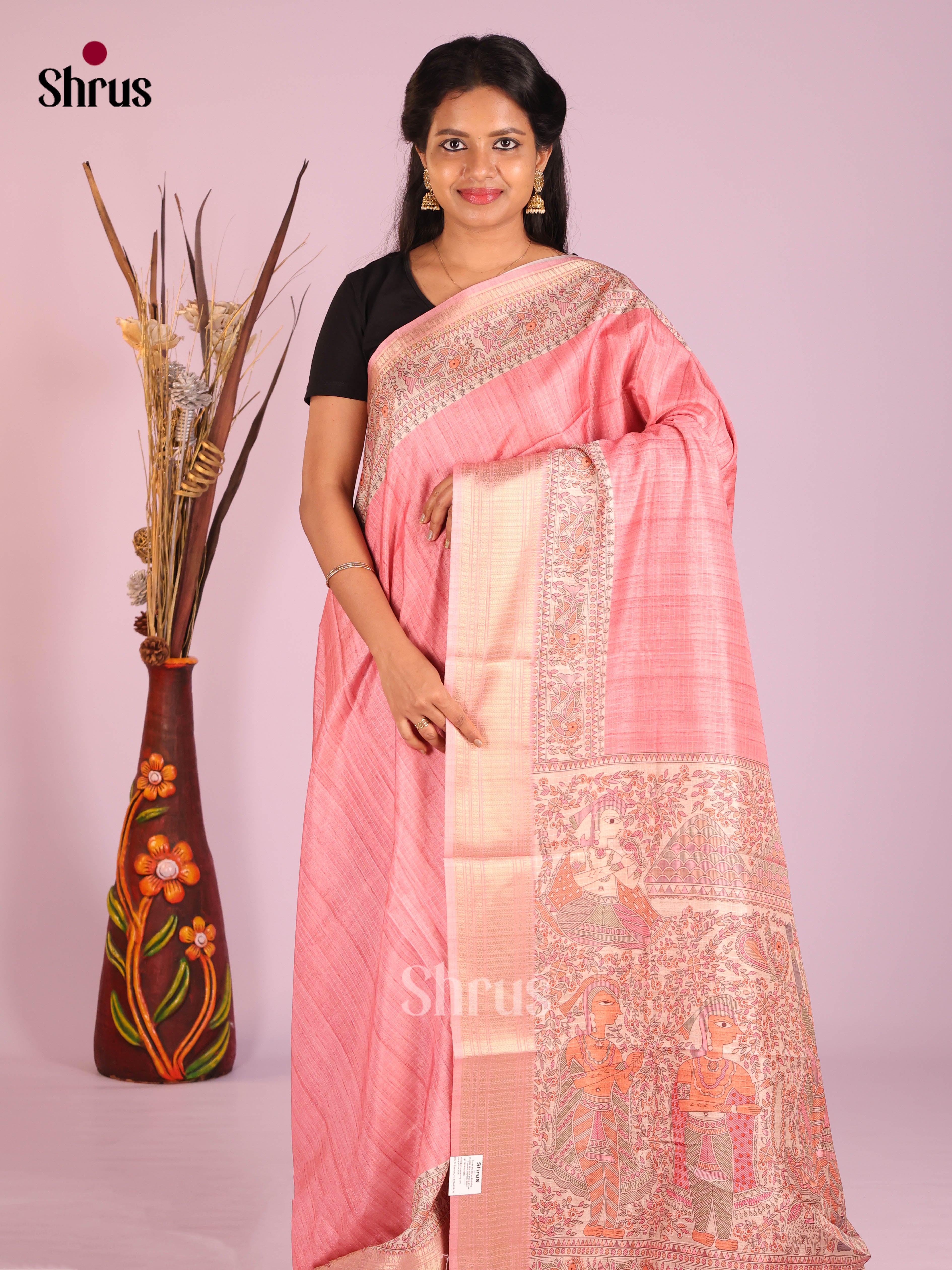 Pink & Cream - Semi Dola silk Saree