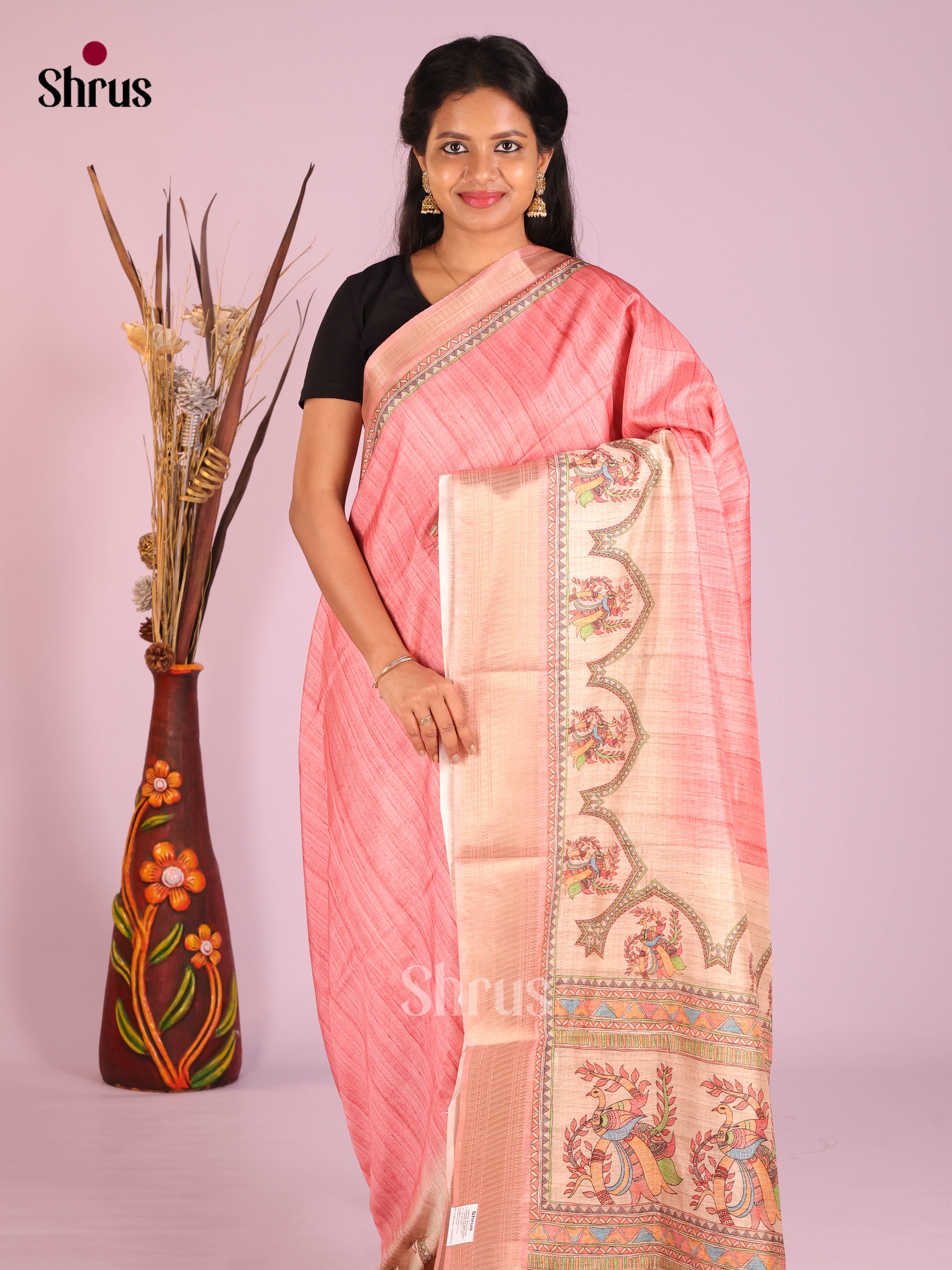 pink & Cream - Semi Dola silk Saree