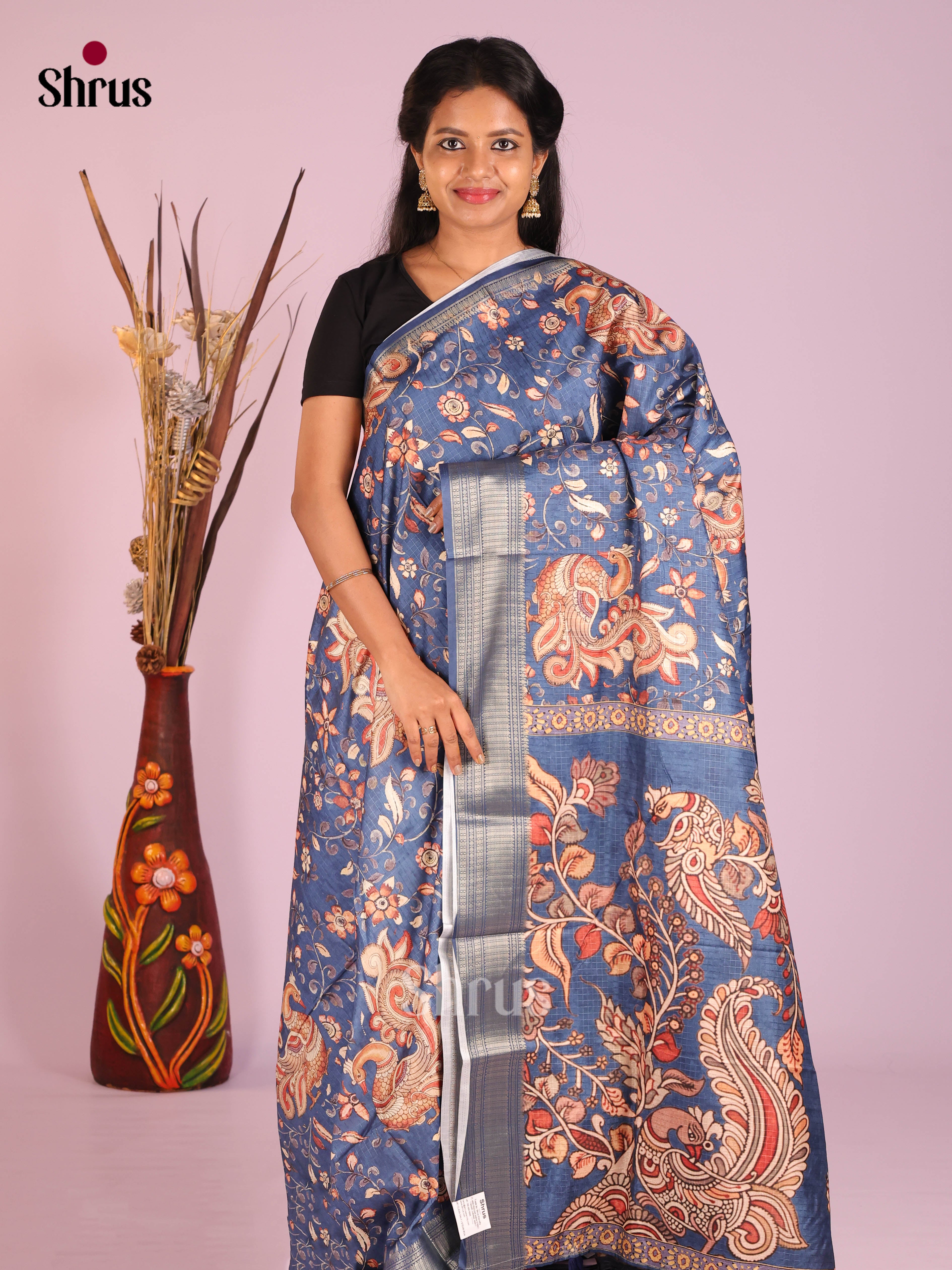 Blue - Semi Dola silk Saree