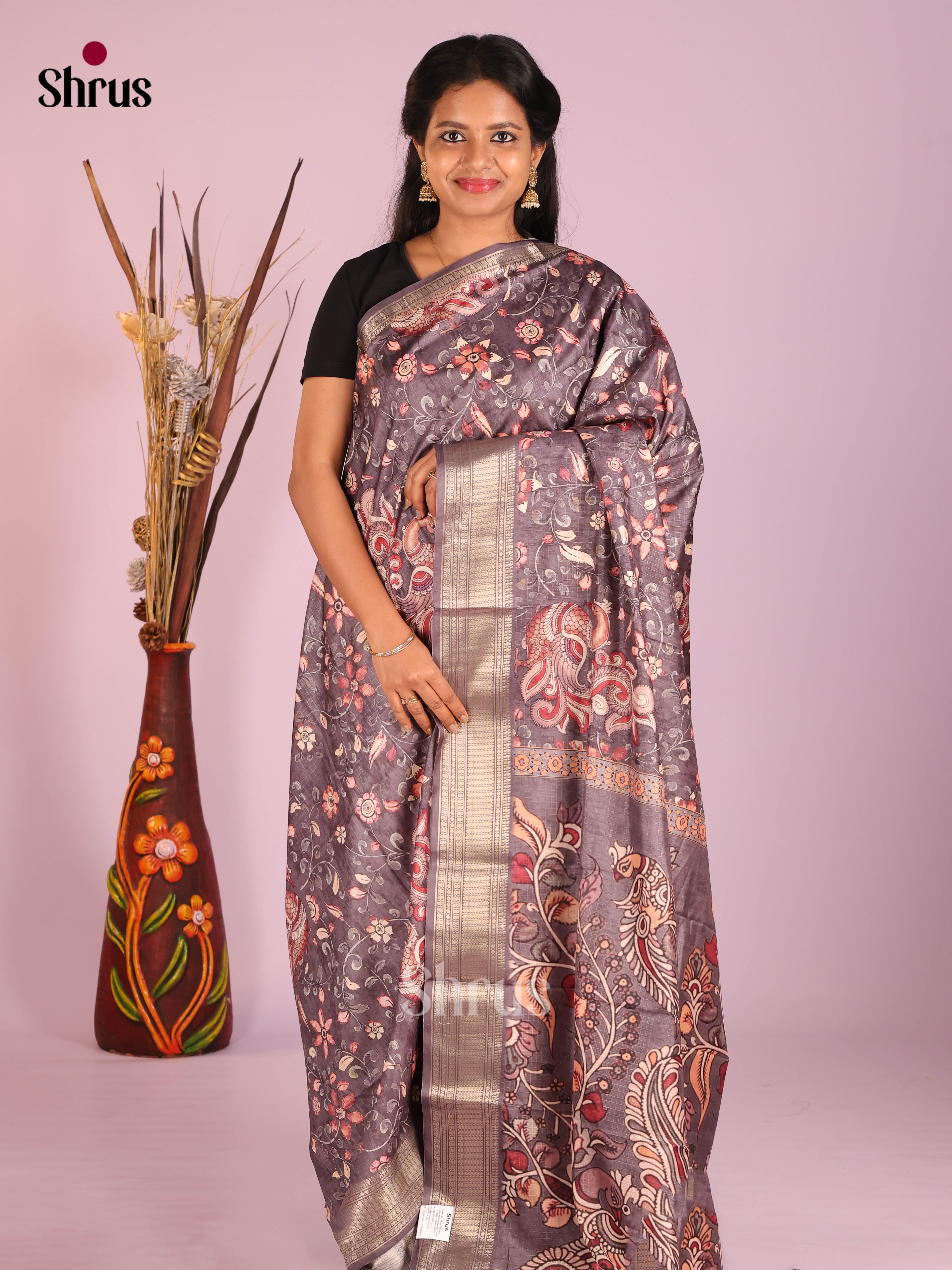 Grey - Semi Dola silk Saree