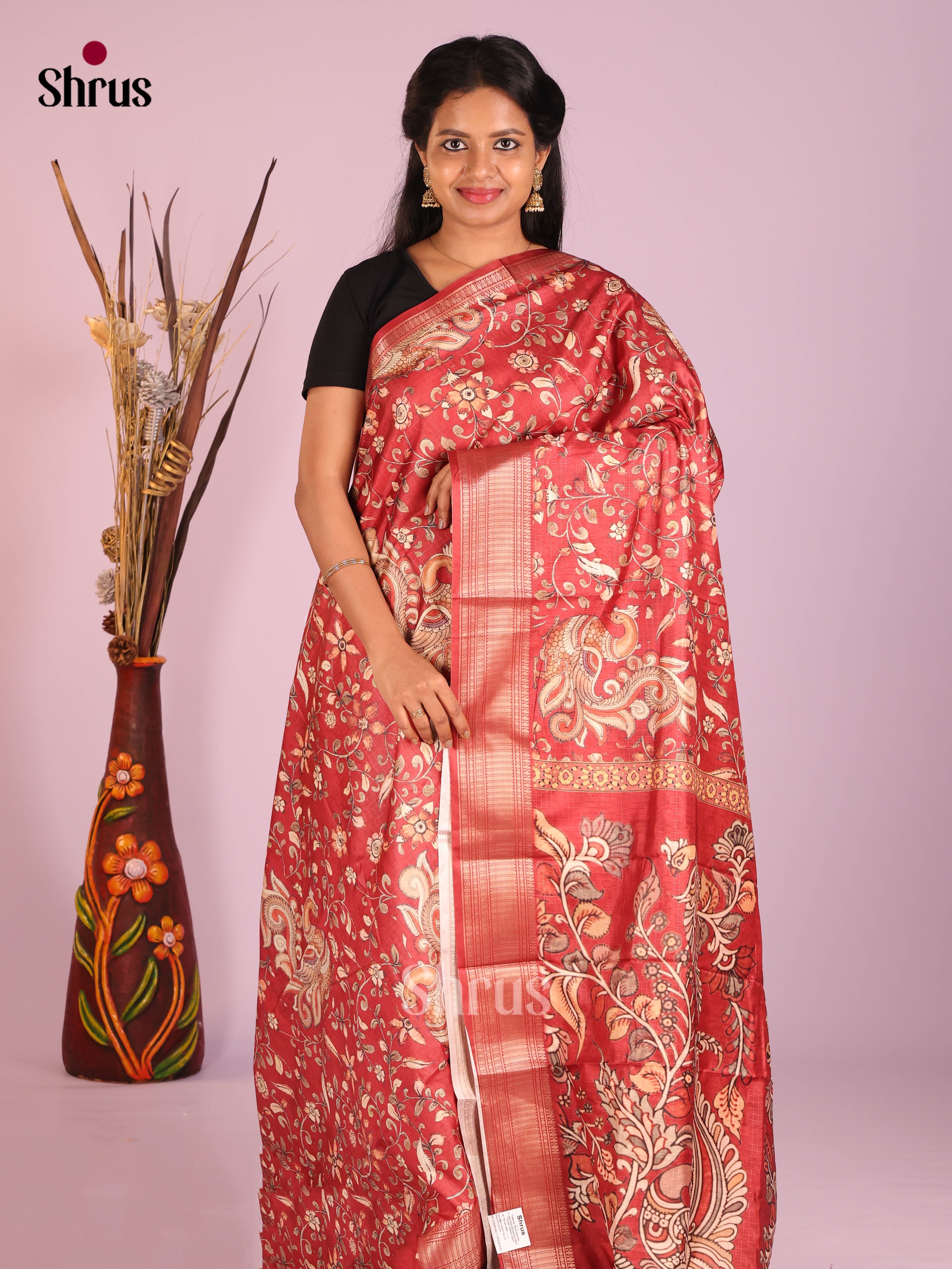 Red - Semi Dola silk Saree