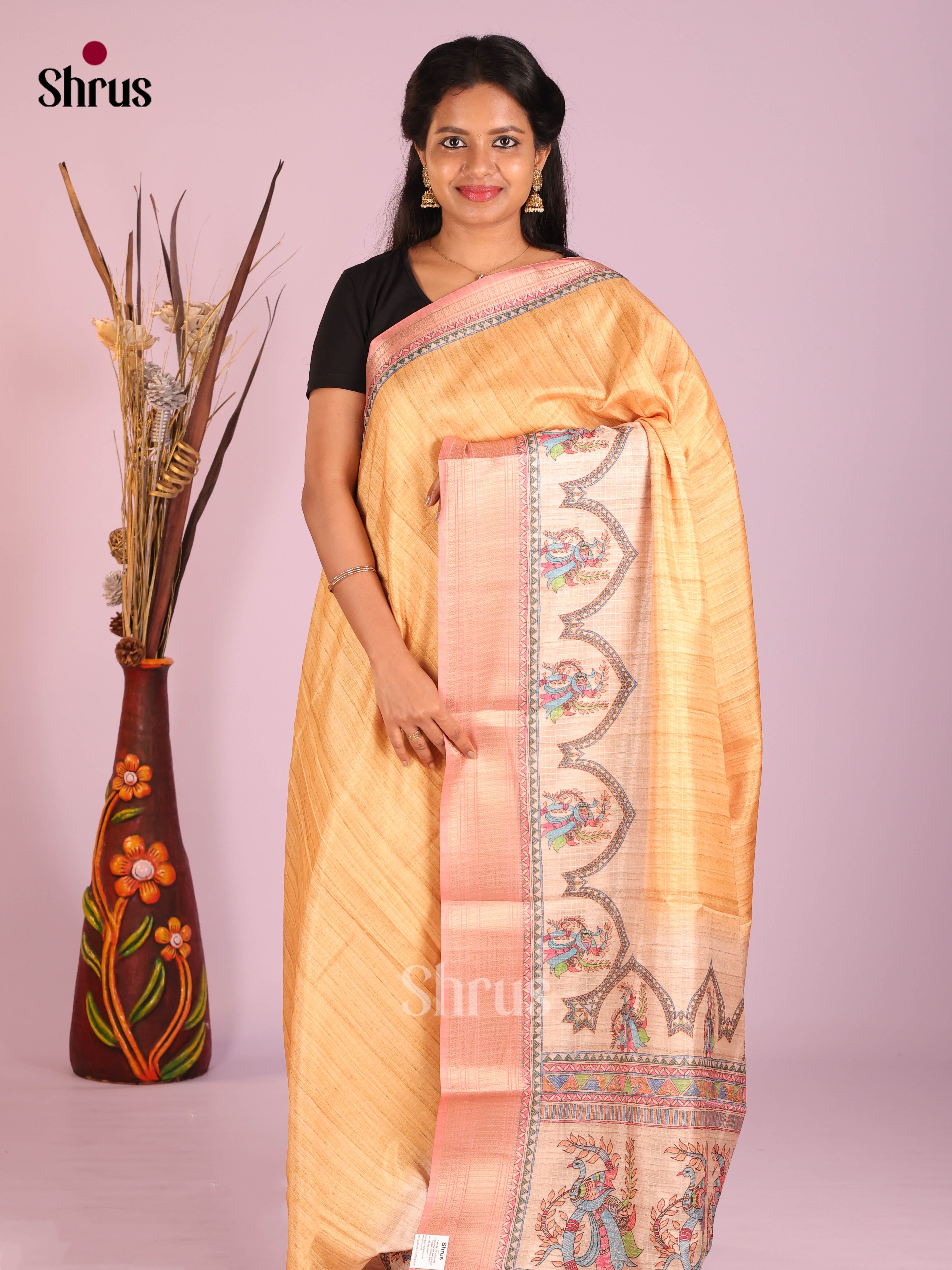 Mustard & Cream - Semi Dola silk Saree