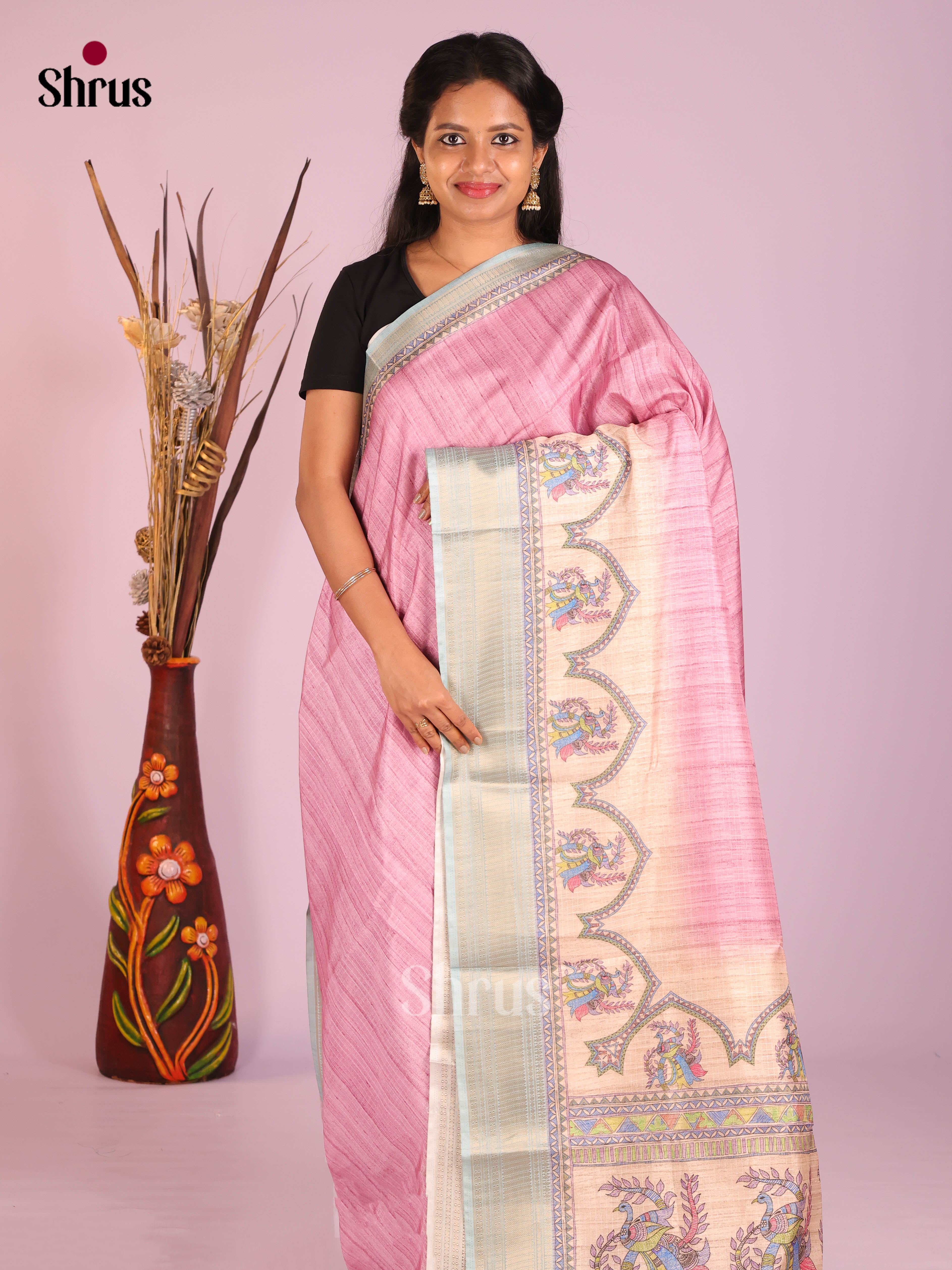Pink & Blue- Semi Dola silk Saree