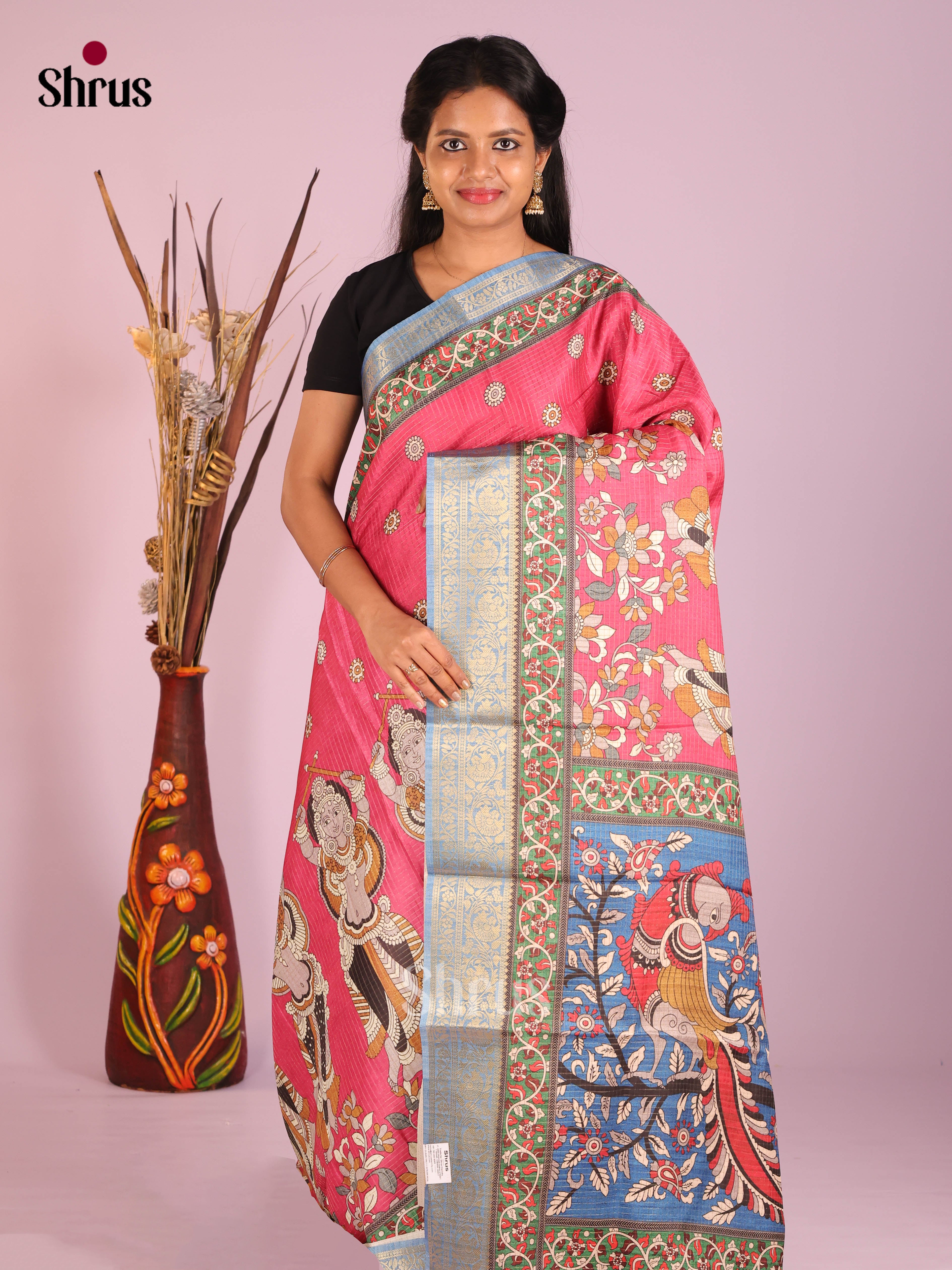 Pink & Blue - Semi Dola silk Saree