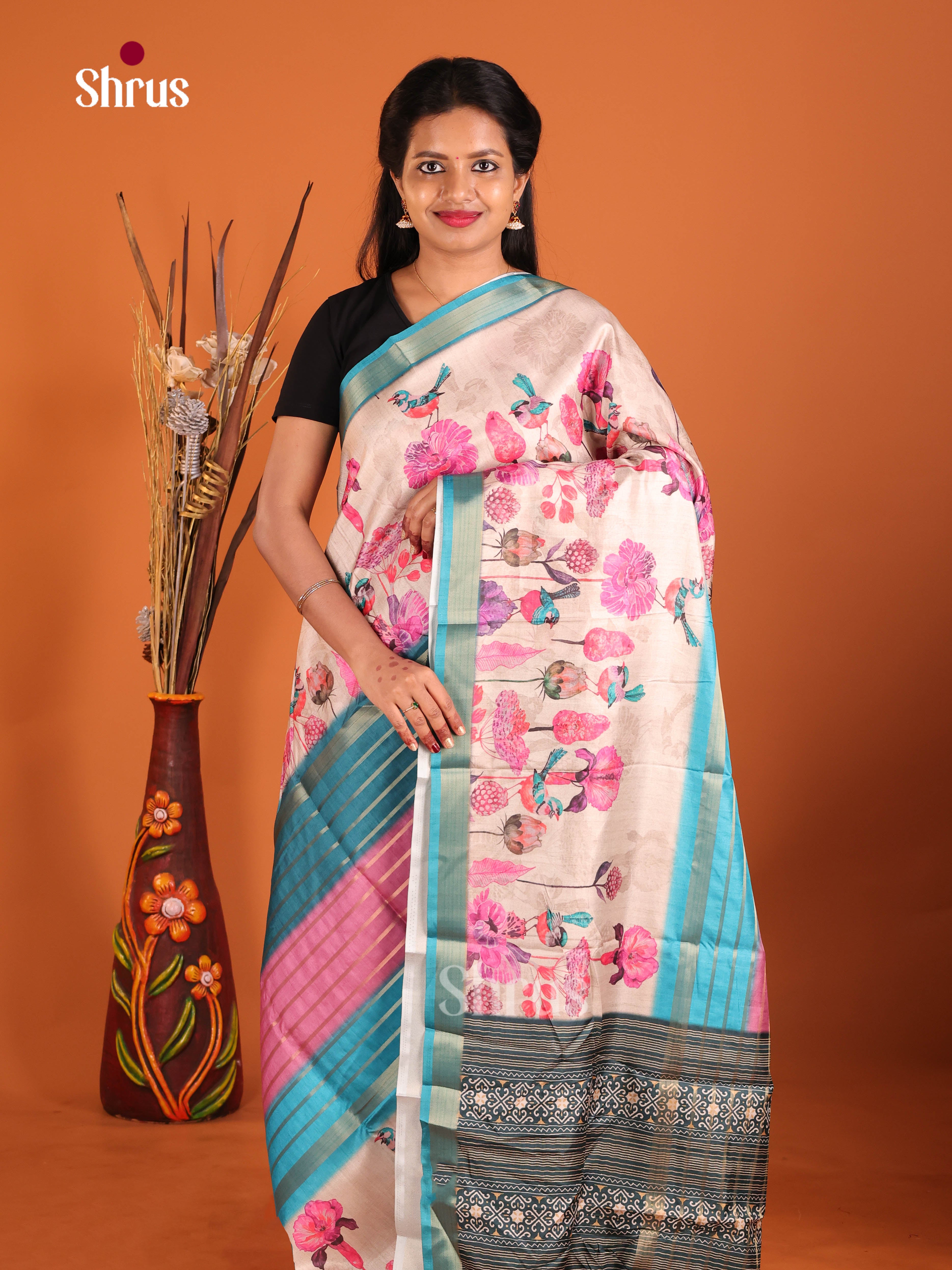 Pink & Blue - Semi matka Saree