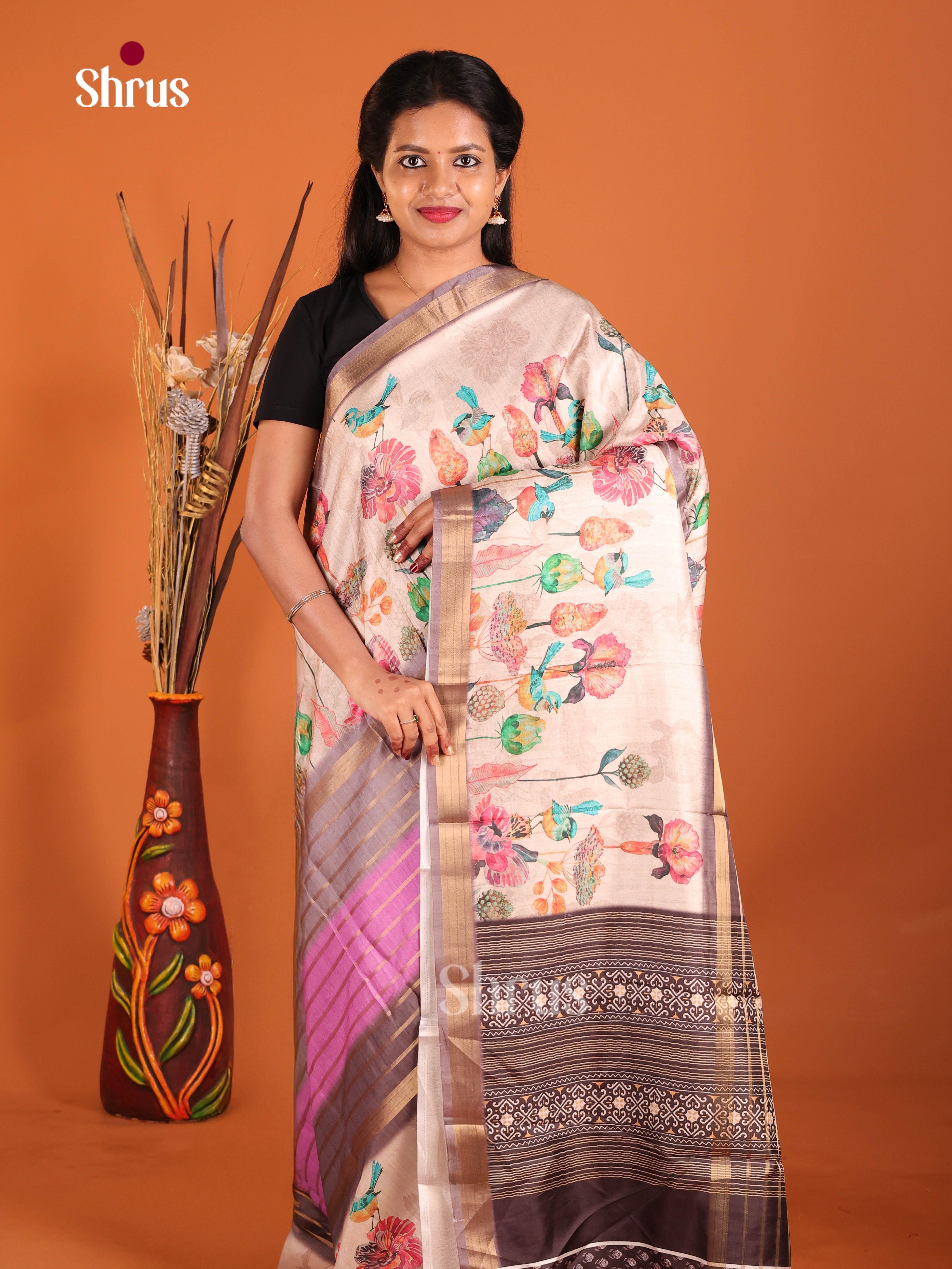 Pink & Cream - Semi matka Saree