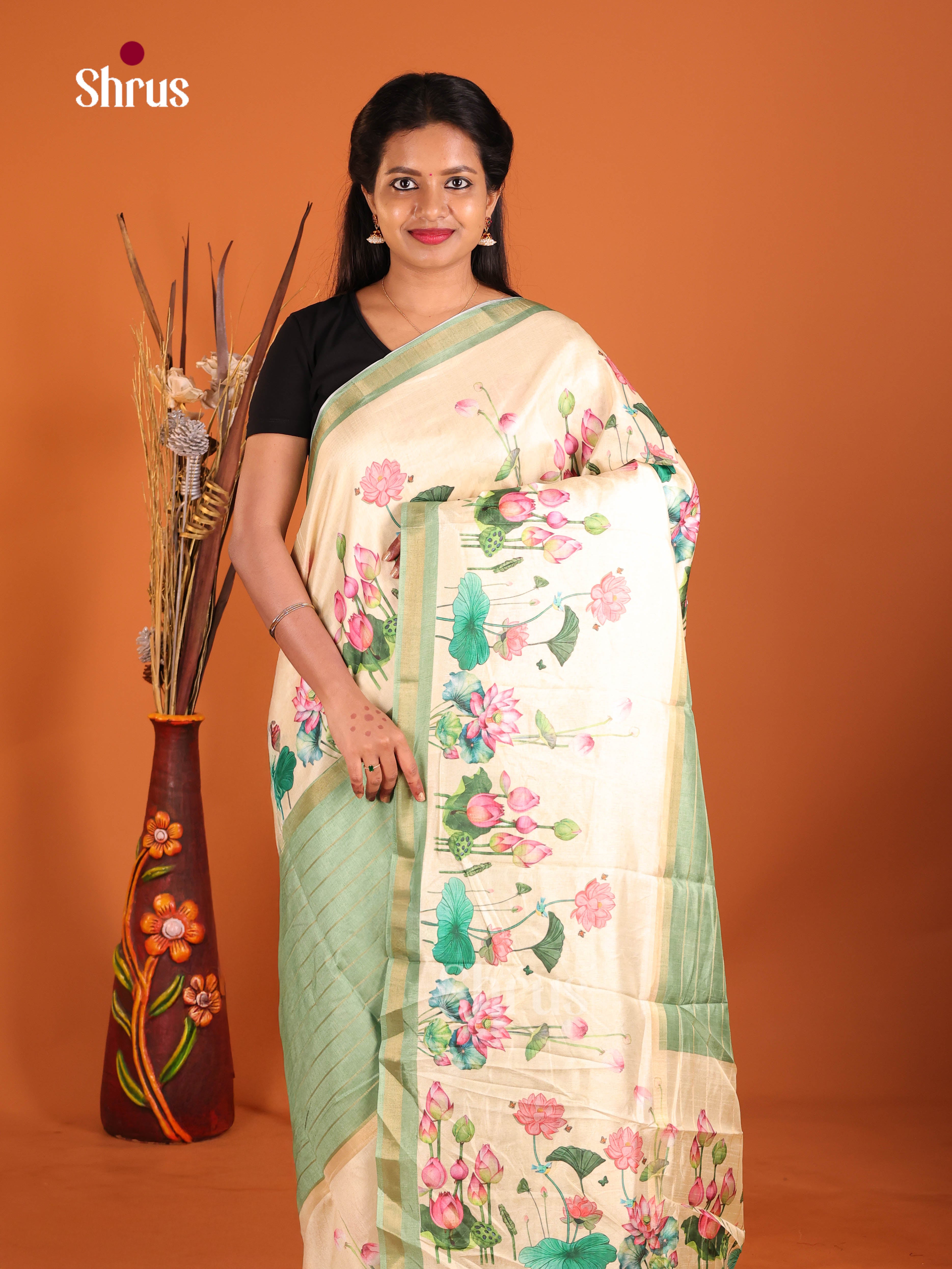 Pista Green & Cream - Semi matka Saree