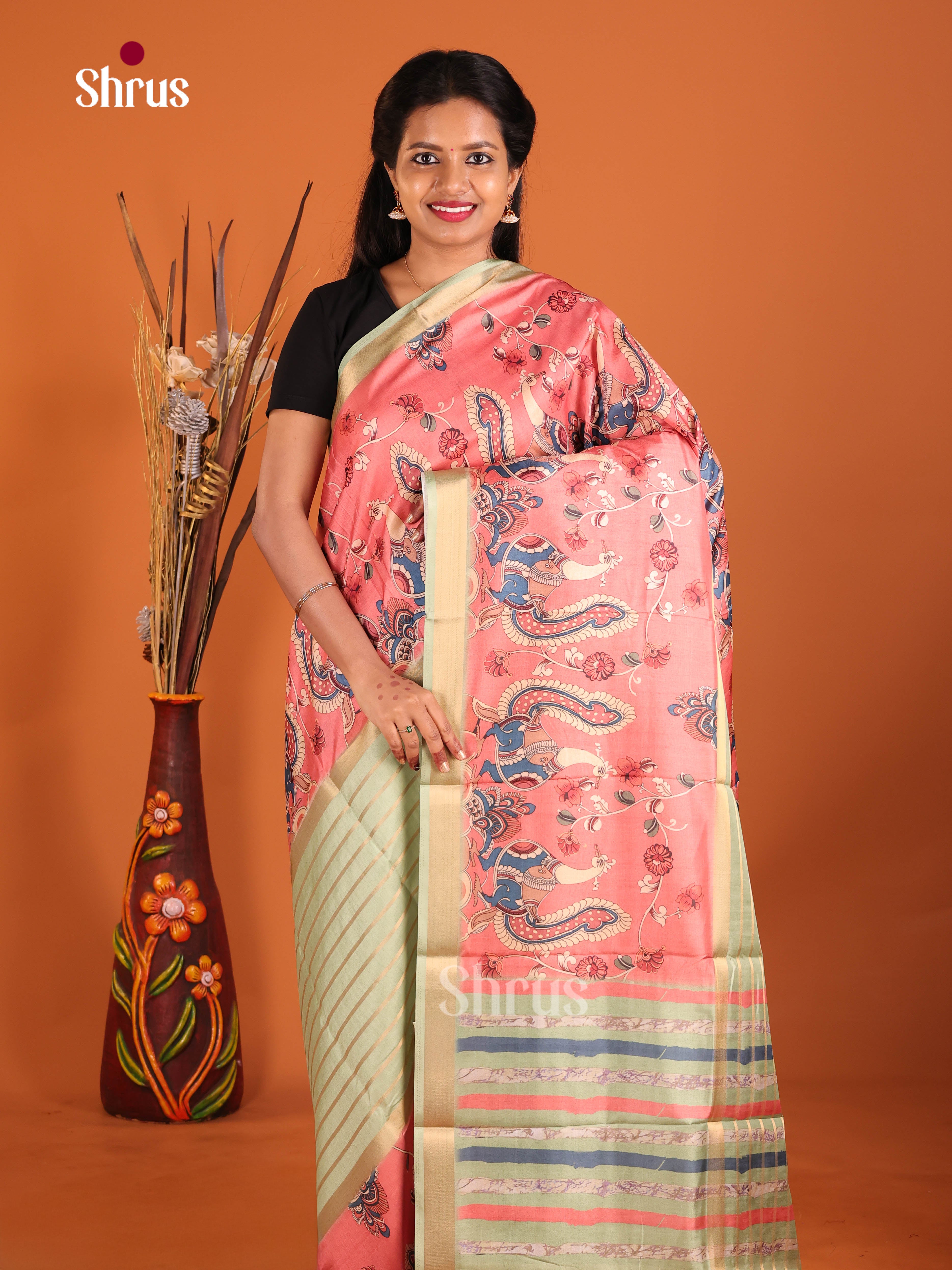 Pista Green & Pink- Semi matka Saree