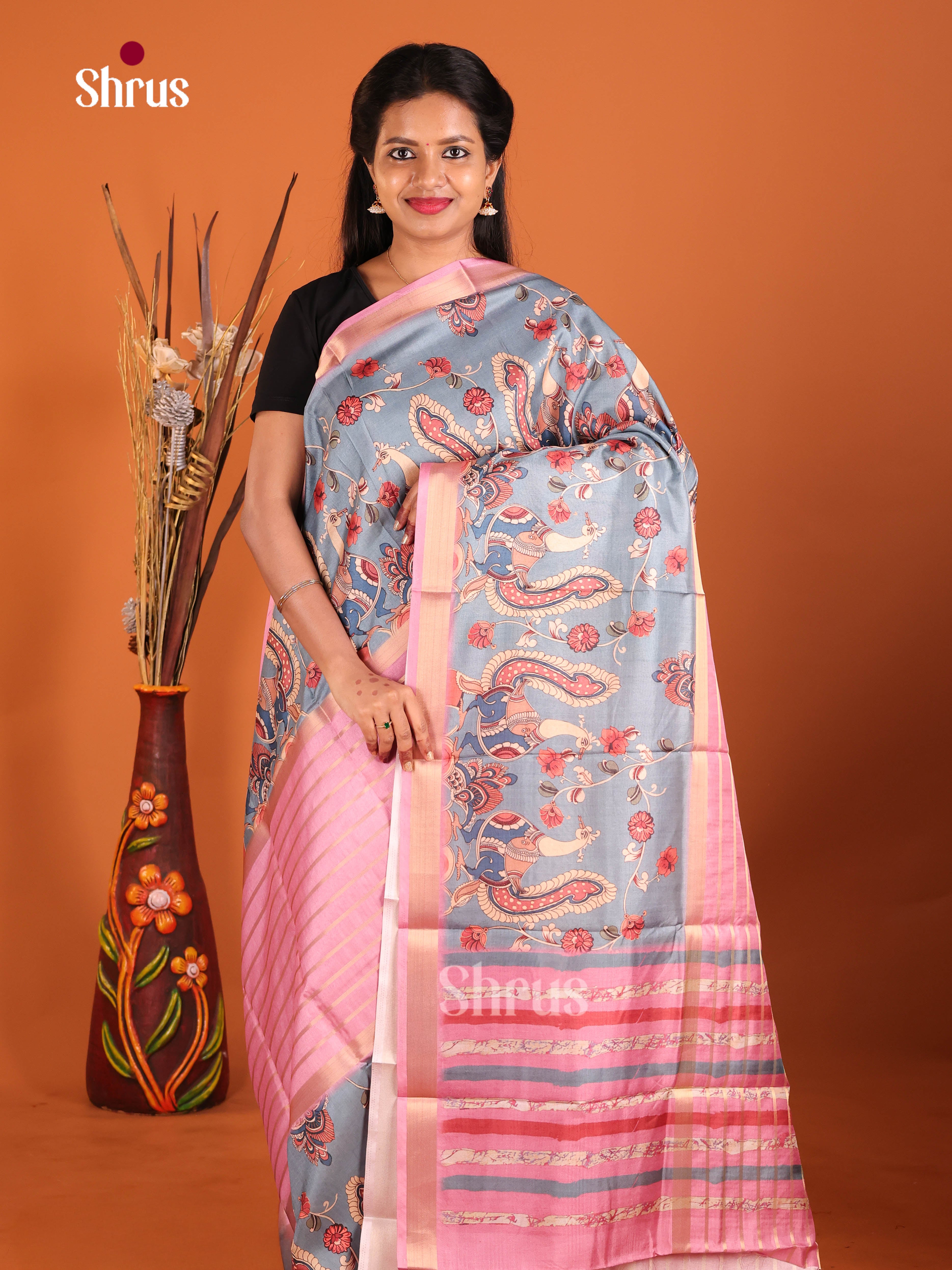 Pink & blue - Semi matka Saree