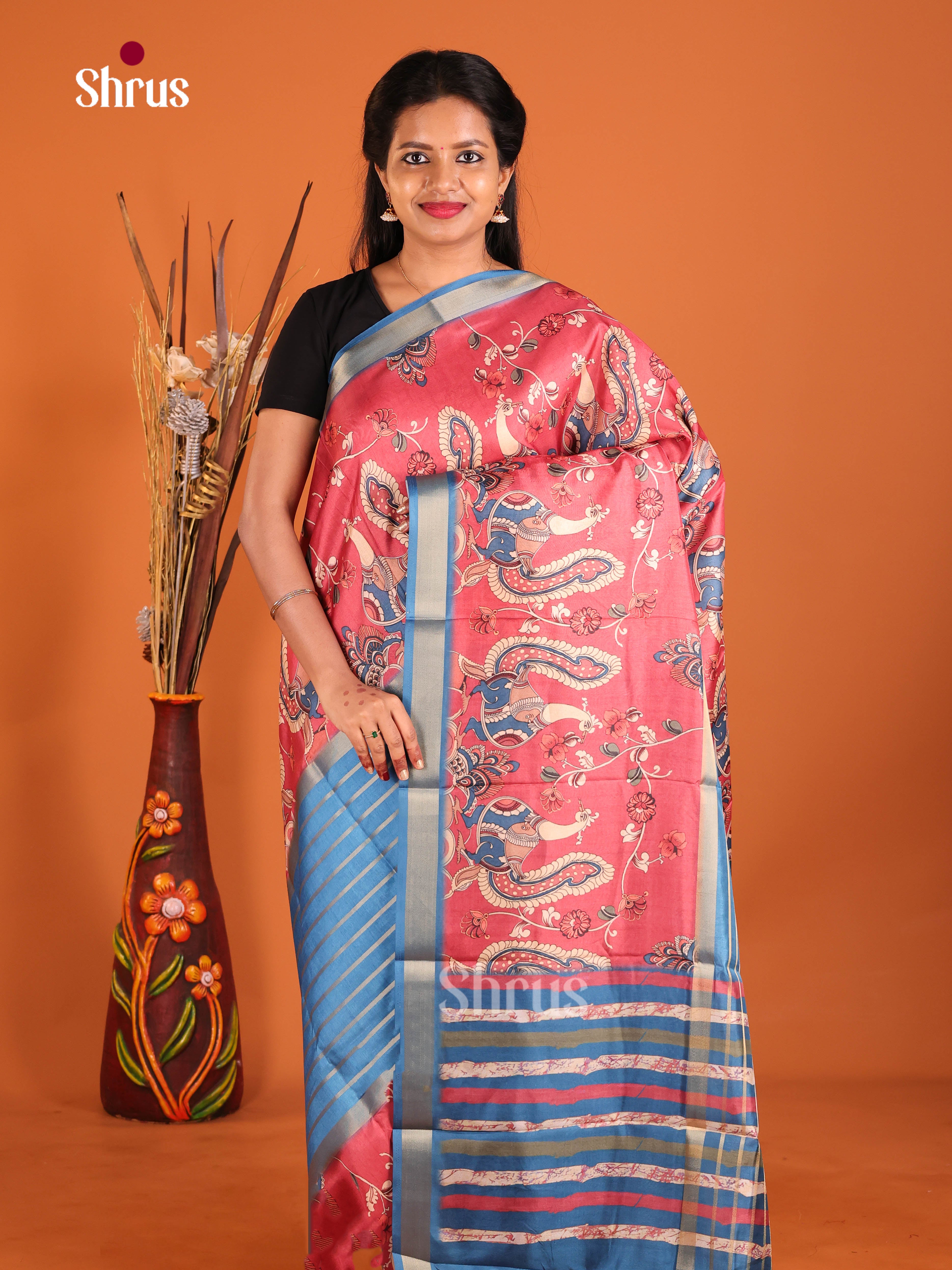 Blue & Red - Semi matka Saree