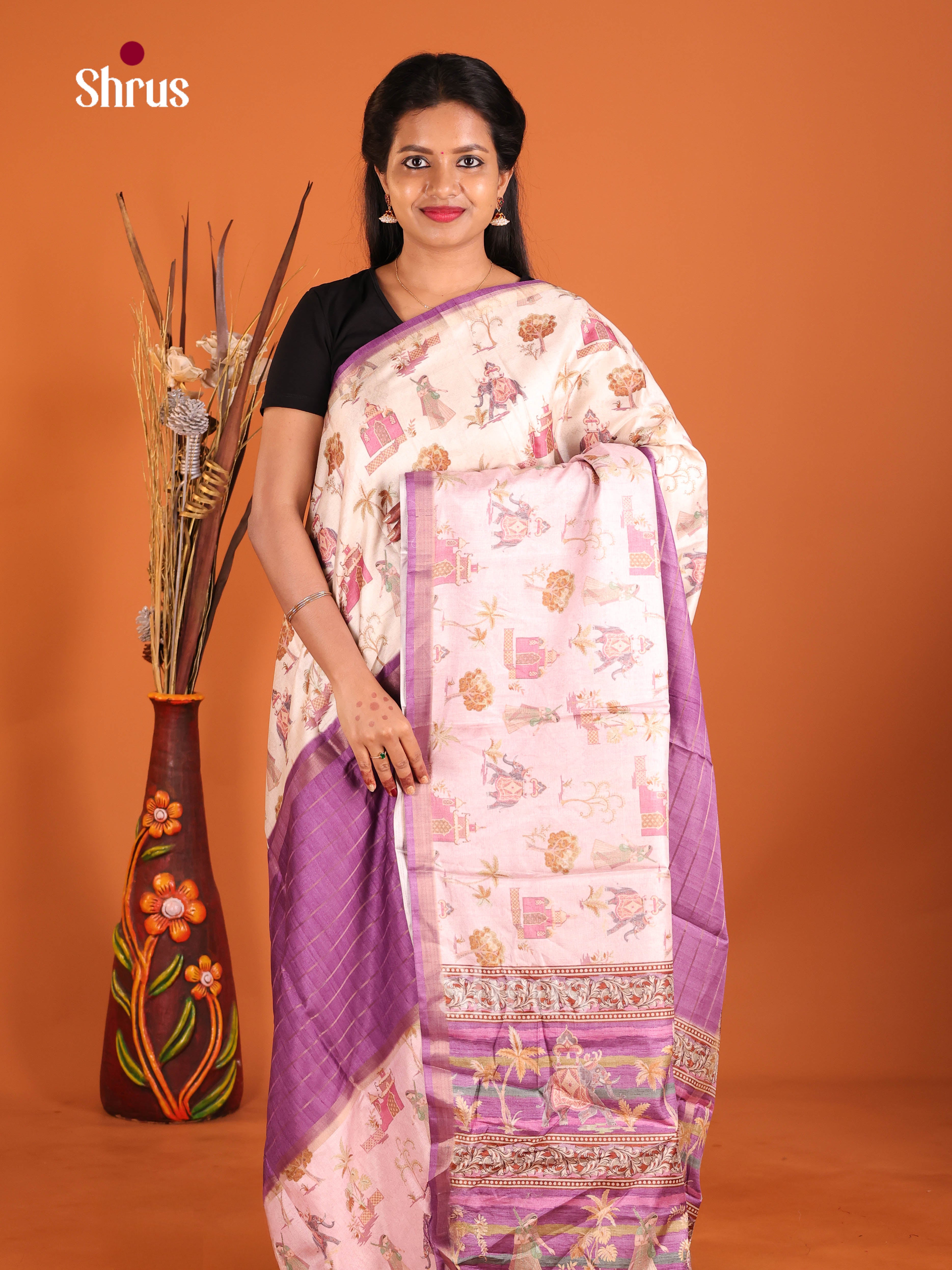 Purple & Cream- Semi matka Saree