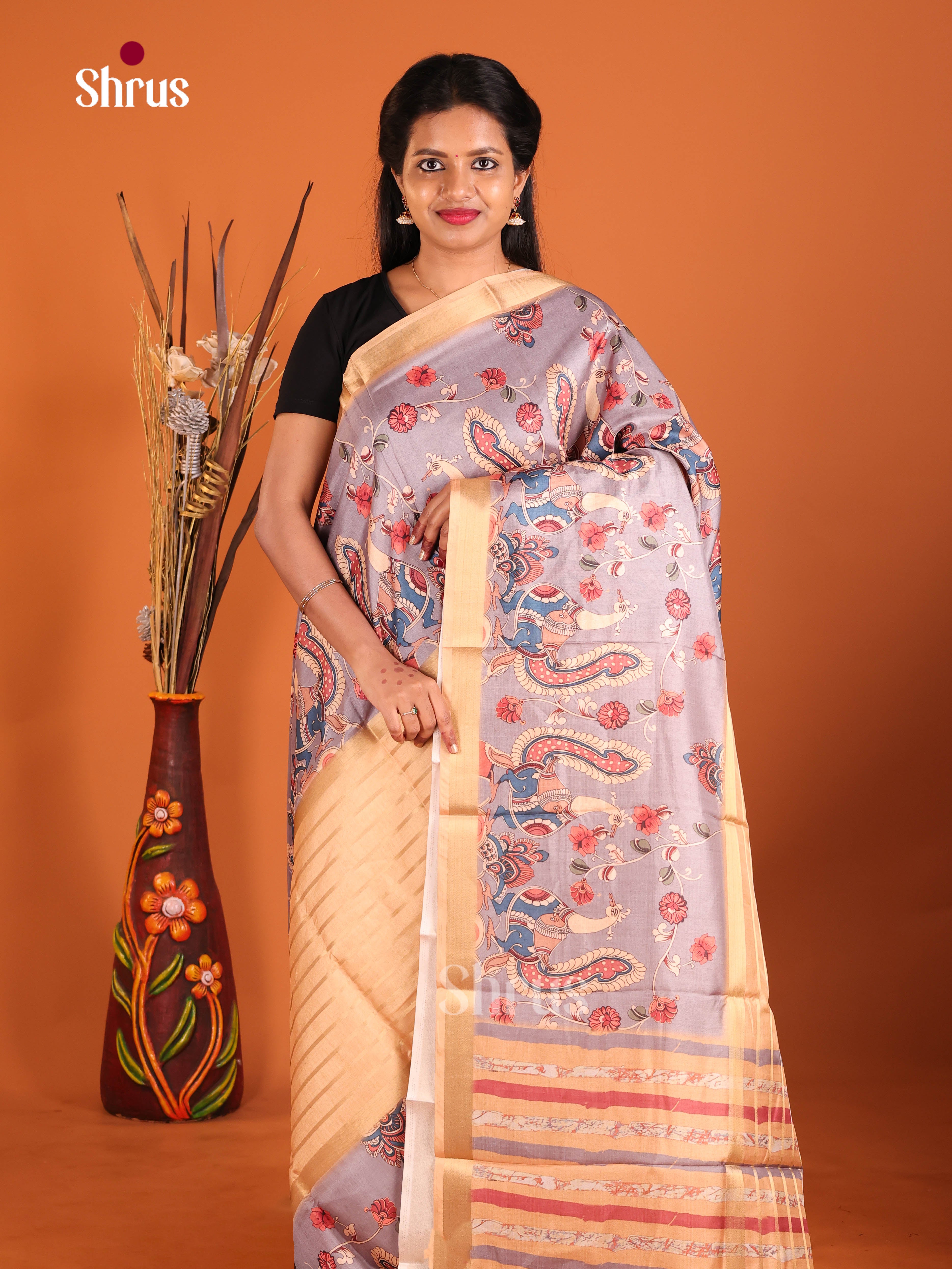 Peach & Purple- Semi matka Saree