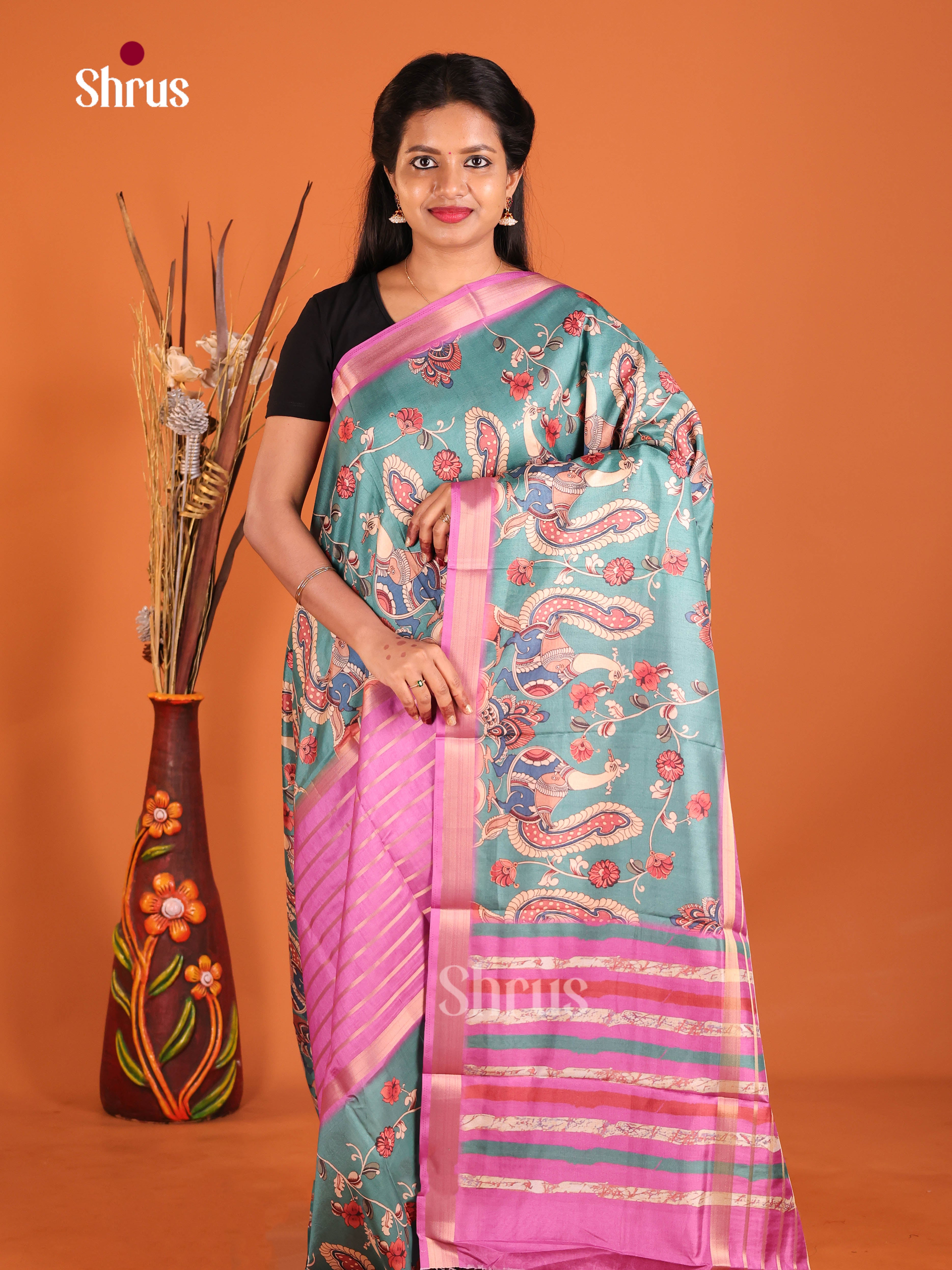 Pink  & Teal- Semi matka Saree